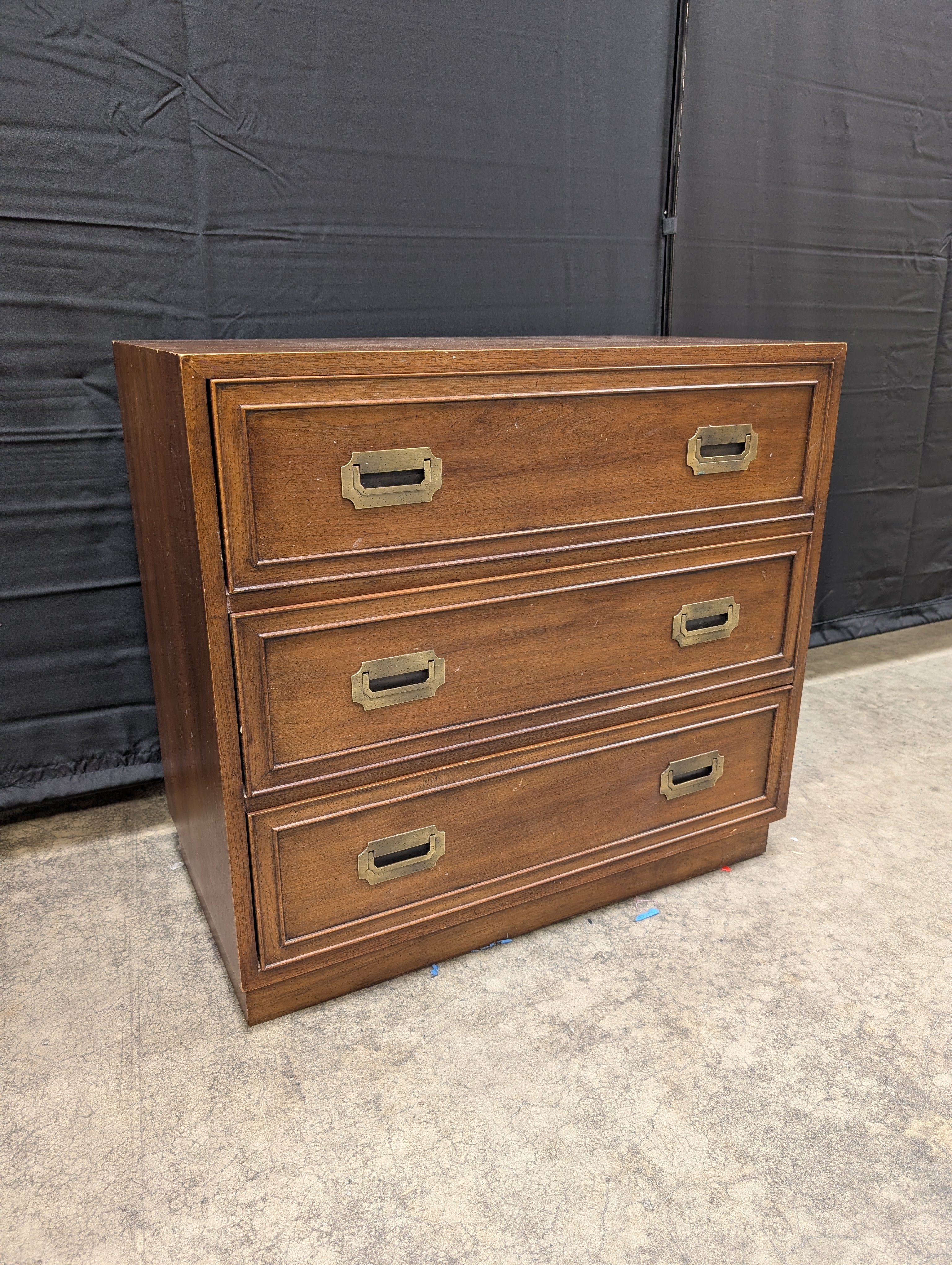 HEKMAN Campaign Style Three-Drawer Dresser with Brass Hardware