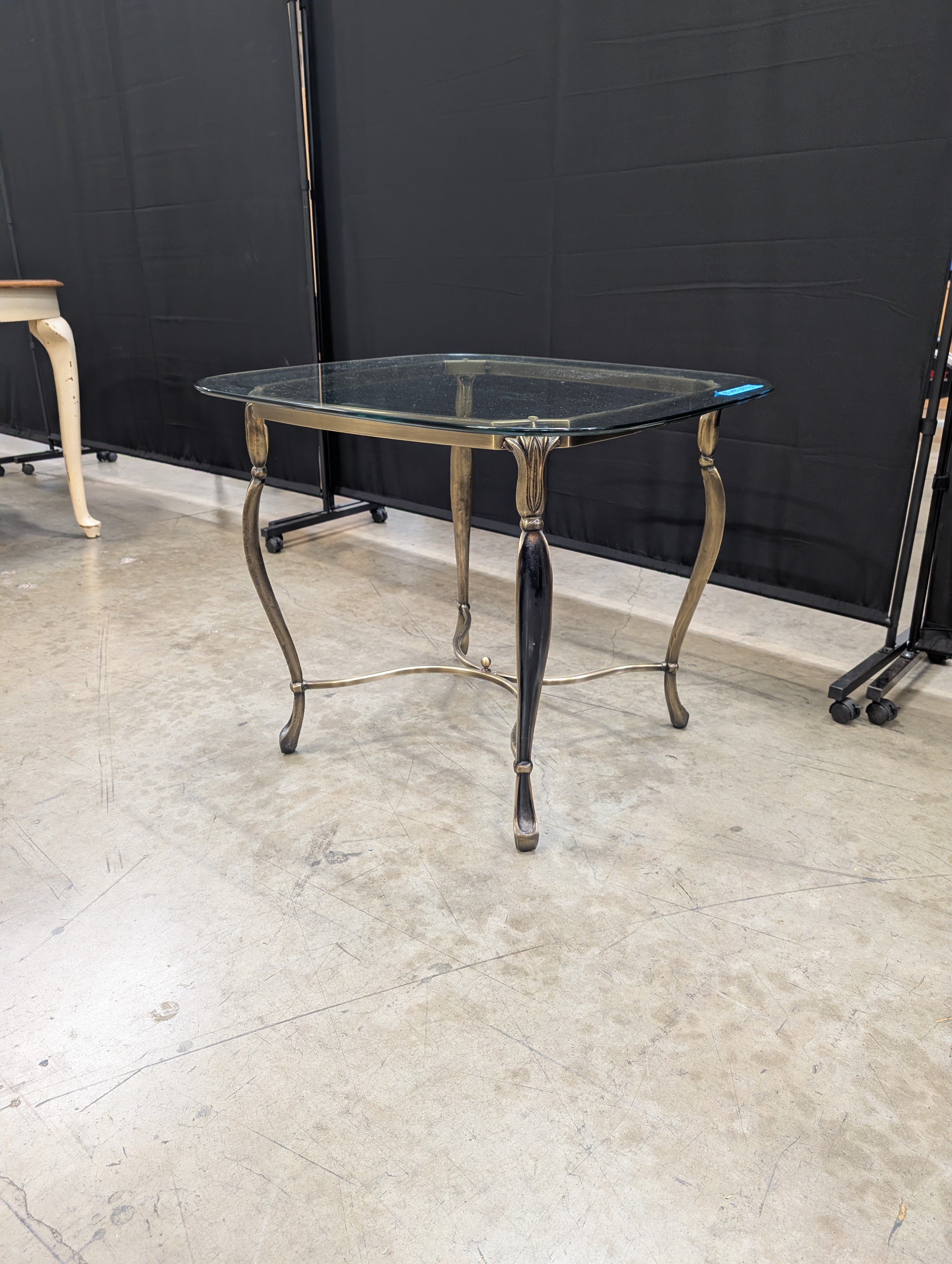 Vintage Style Glass Top Accent Table with Brass Tone Frame