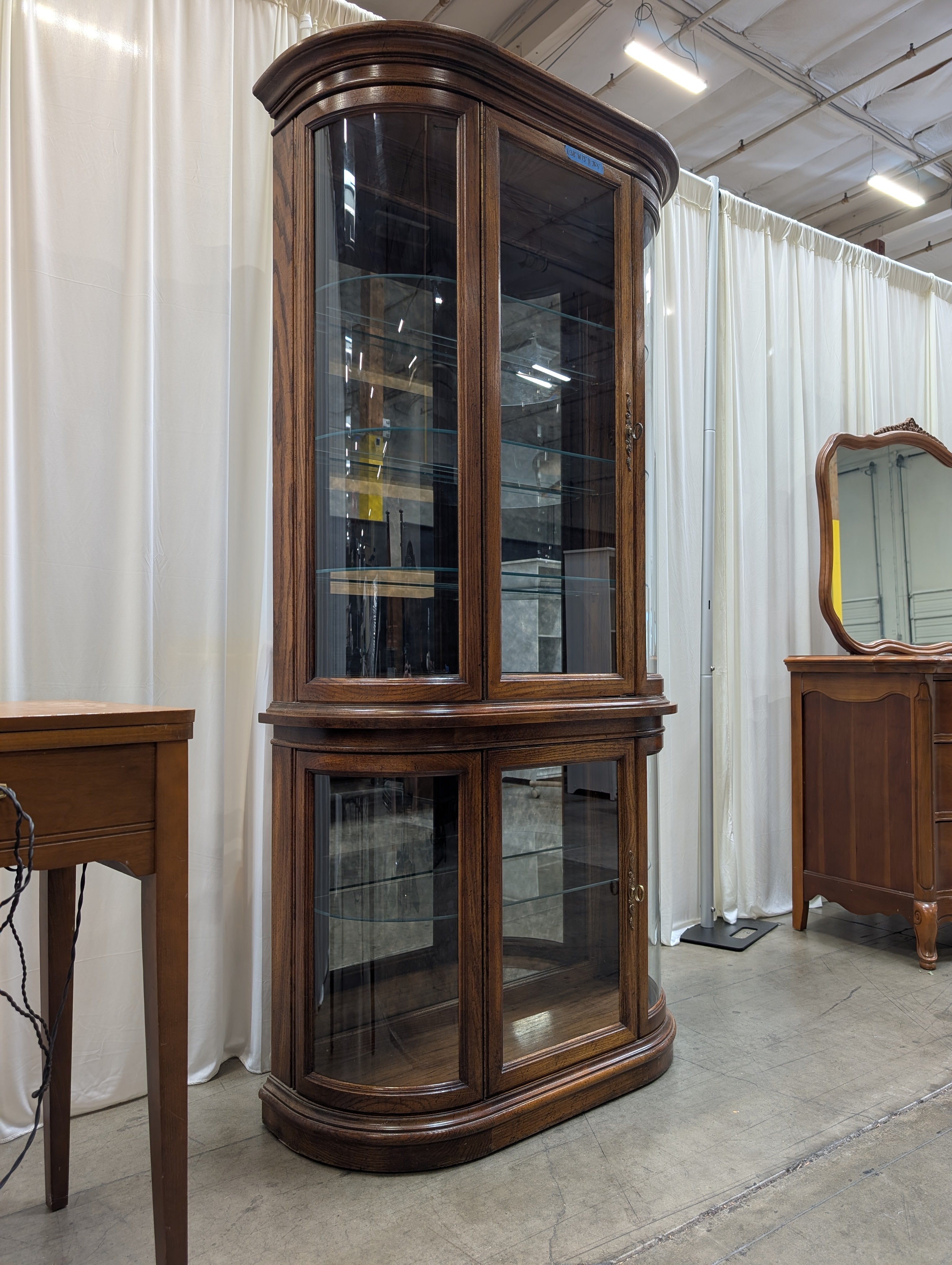 Traditional Wood China Cabinet with Curved Glass