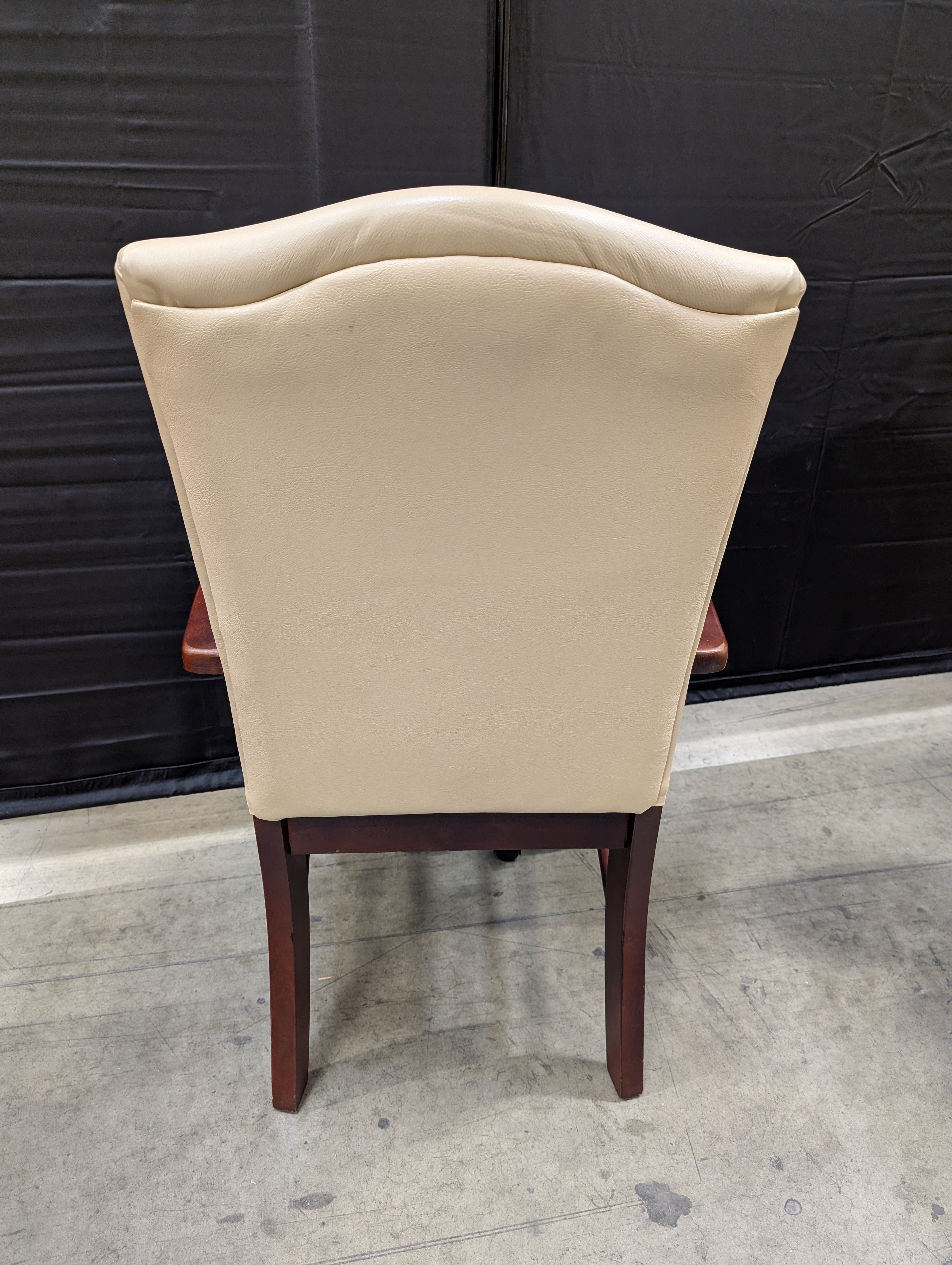 Classic High-Back Upholstered Armchair with Dark Wood Frame