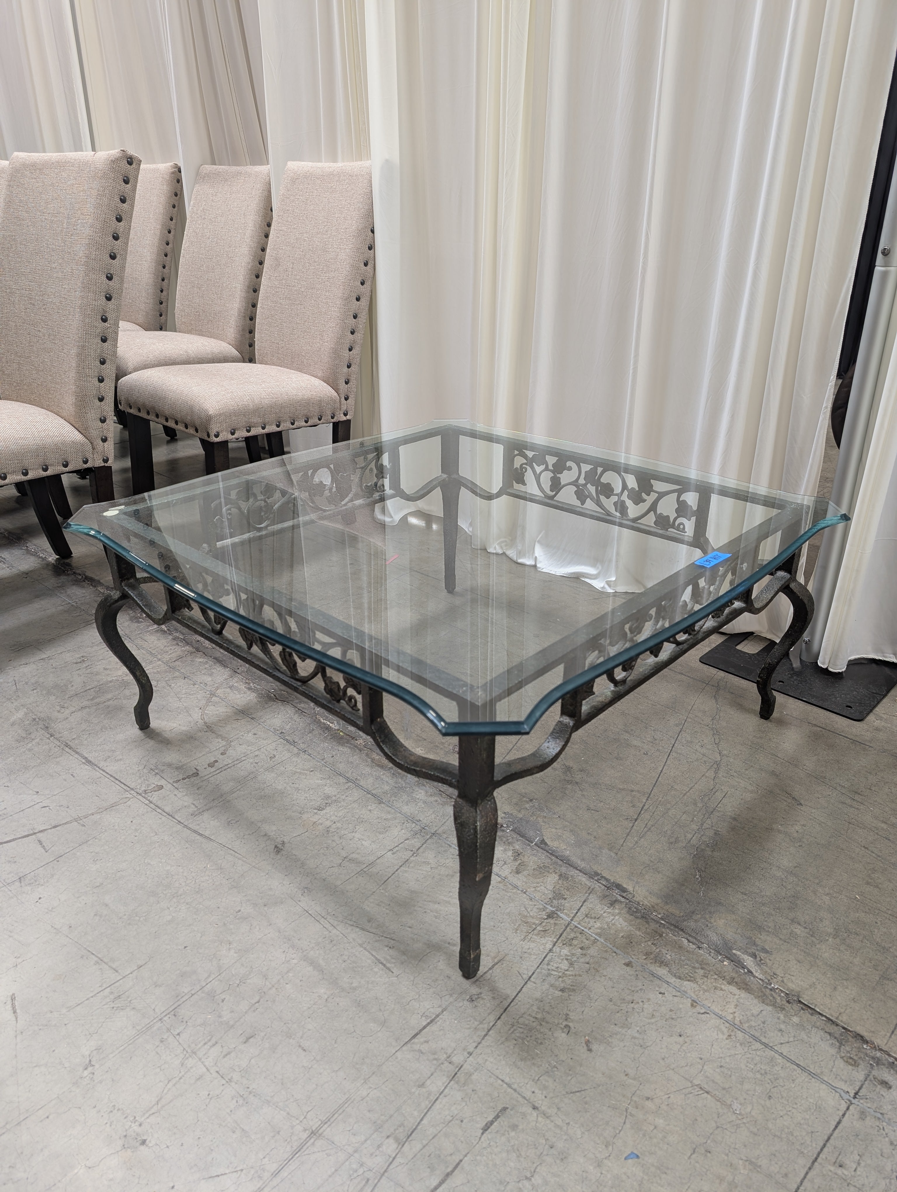 Square Glass Top Coffee Table with Scrollwork Frame