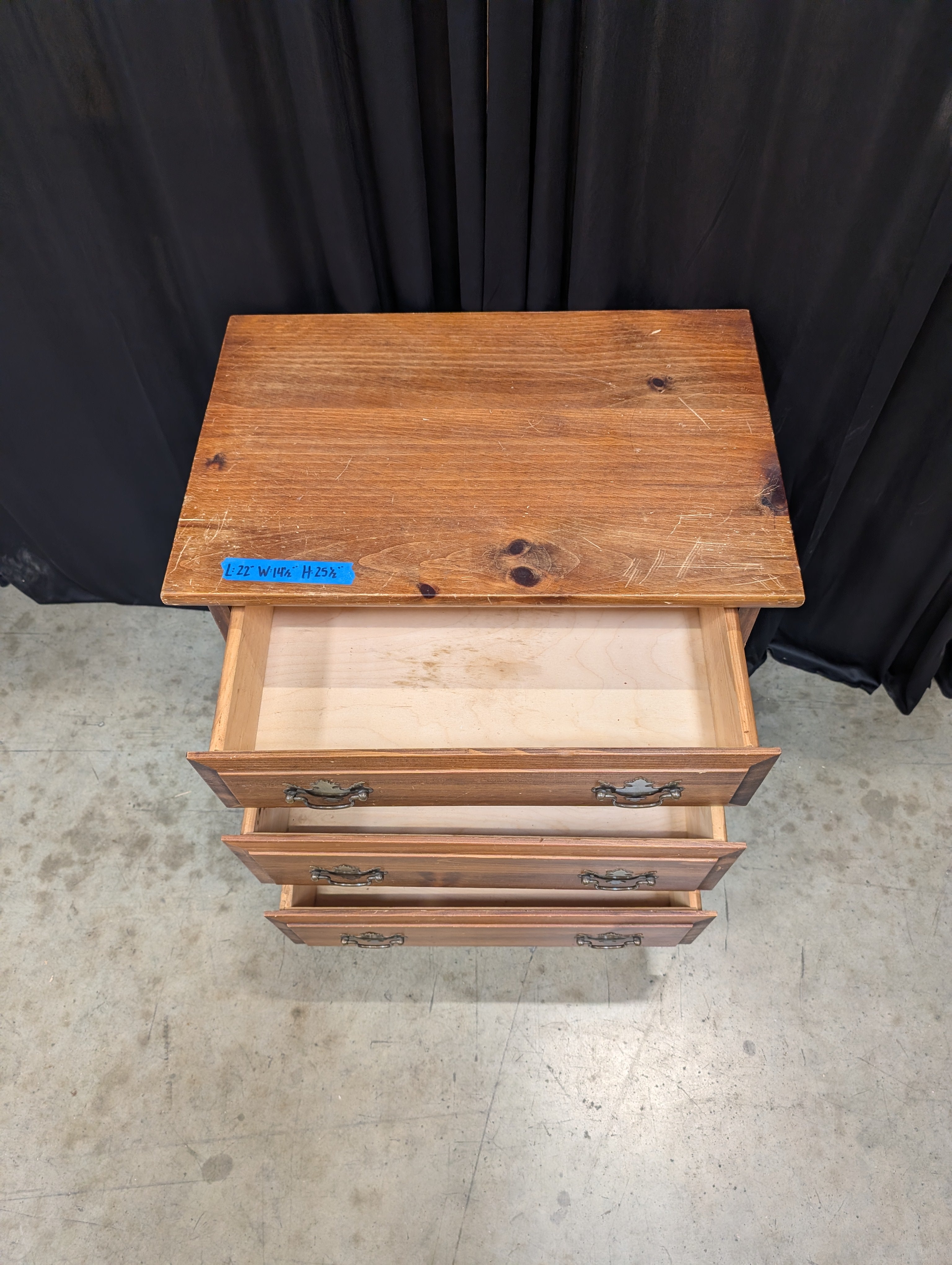 Traditional Three-Drawer Wood Nightstand with Brass Pulls