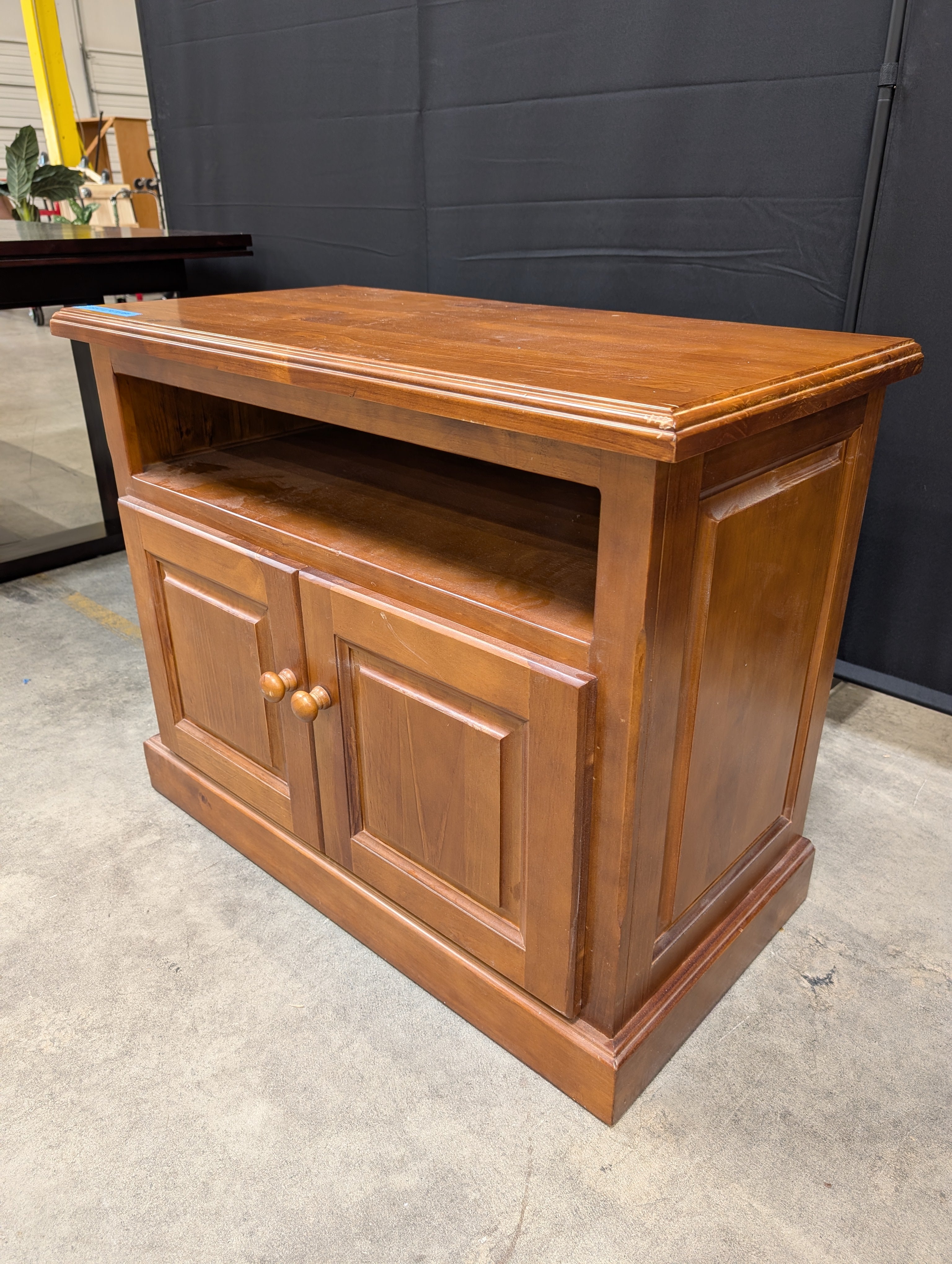 Brown Wood TV Stand with Cabinet Doors