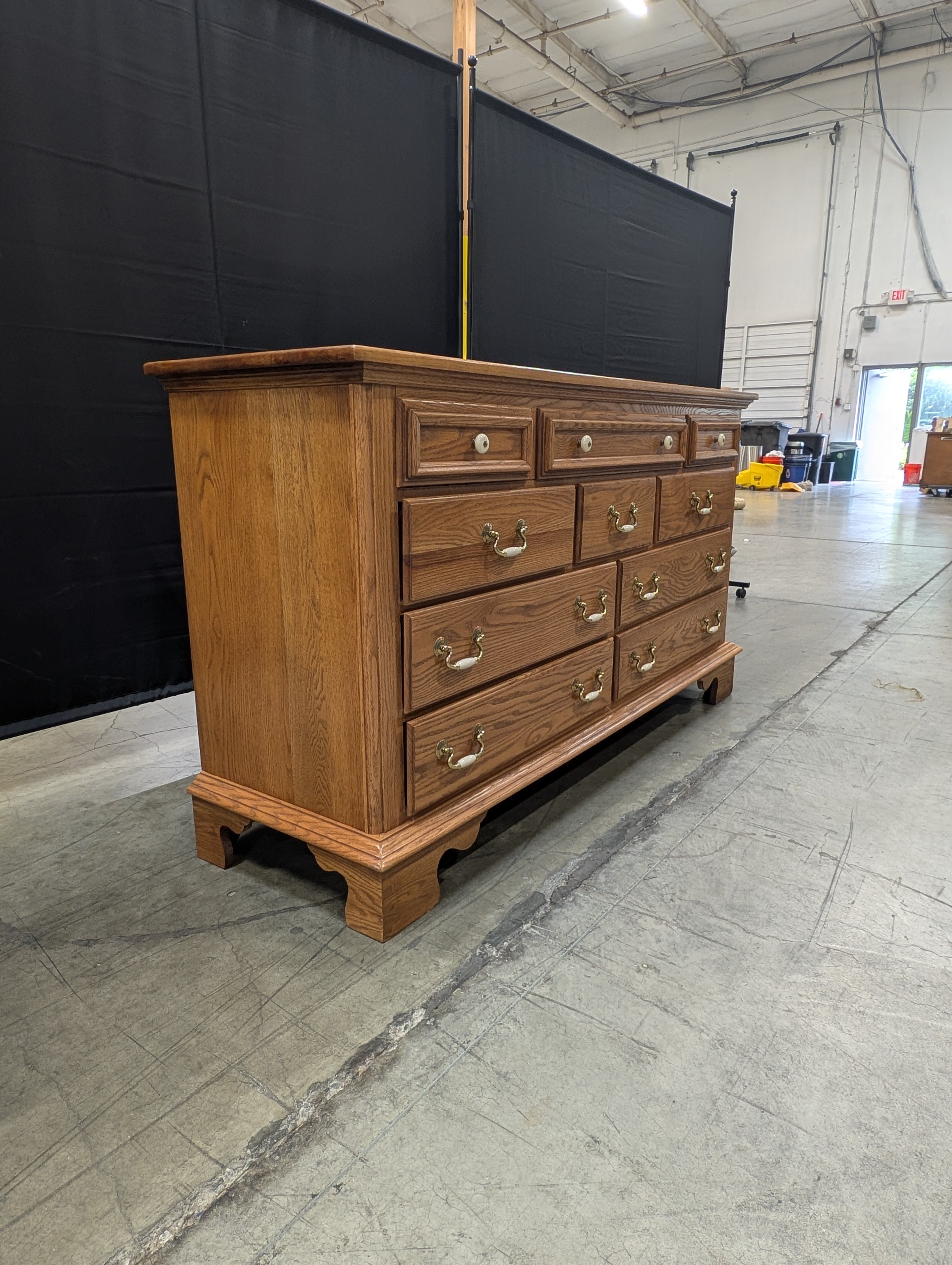KELLER Furniture Oak Finish Chest of Drawers with Brass Hardware