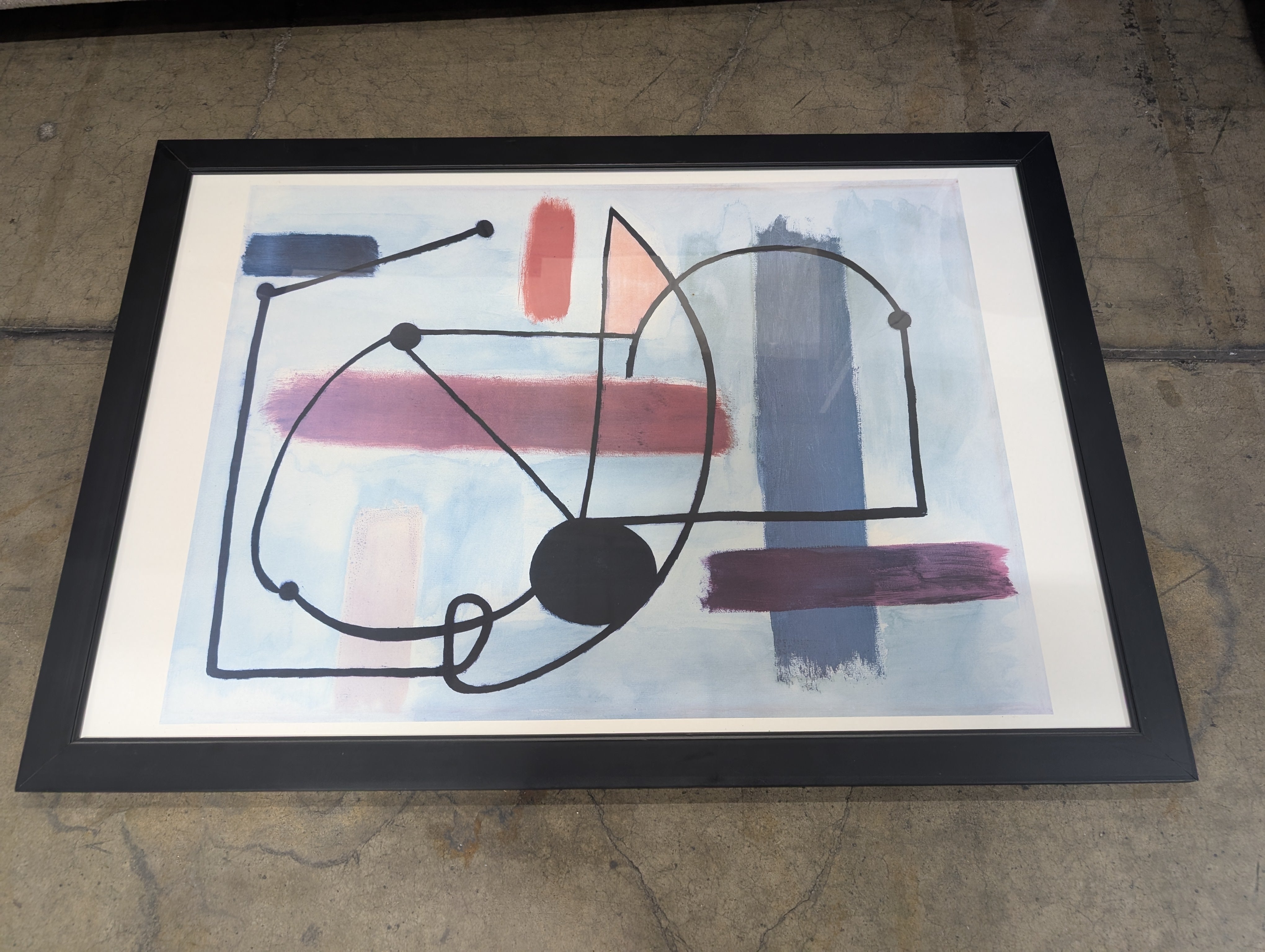 Abstract Geometric Blue and Pink Art Print in Black Frame