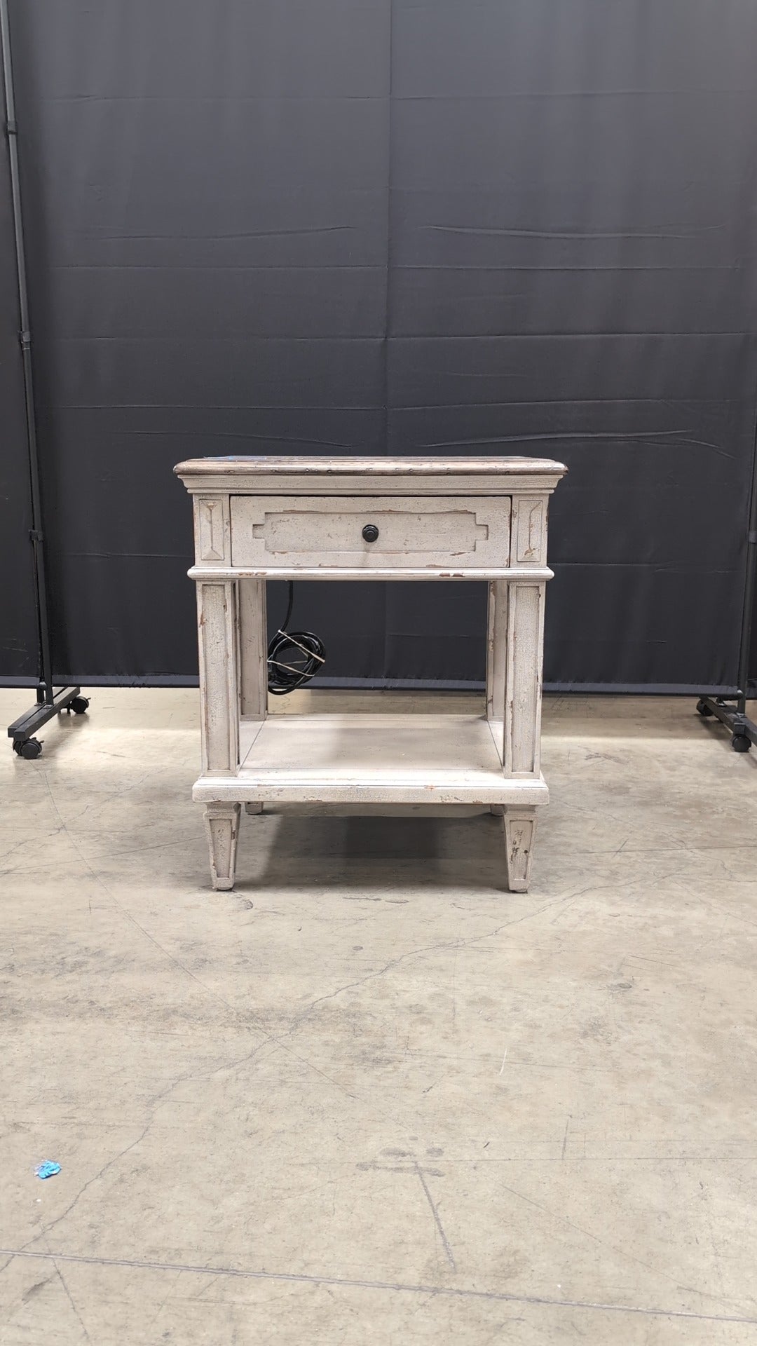 Distressed Wood Bassett Nightstand with Power supply