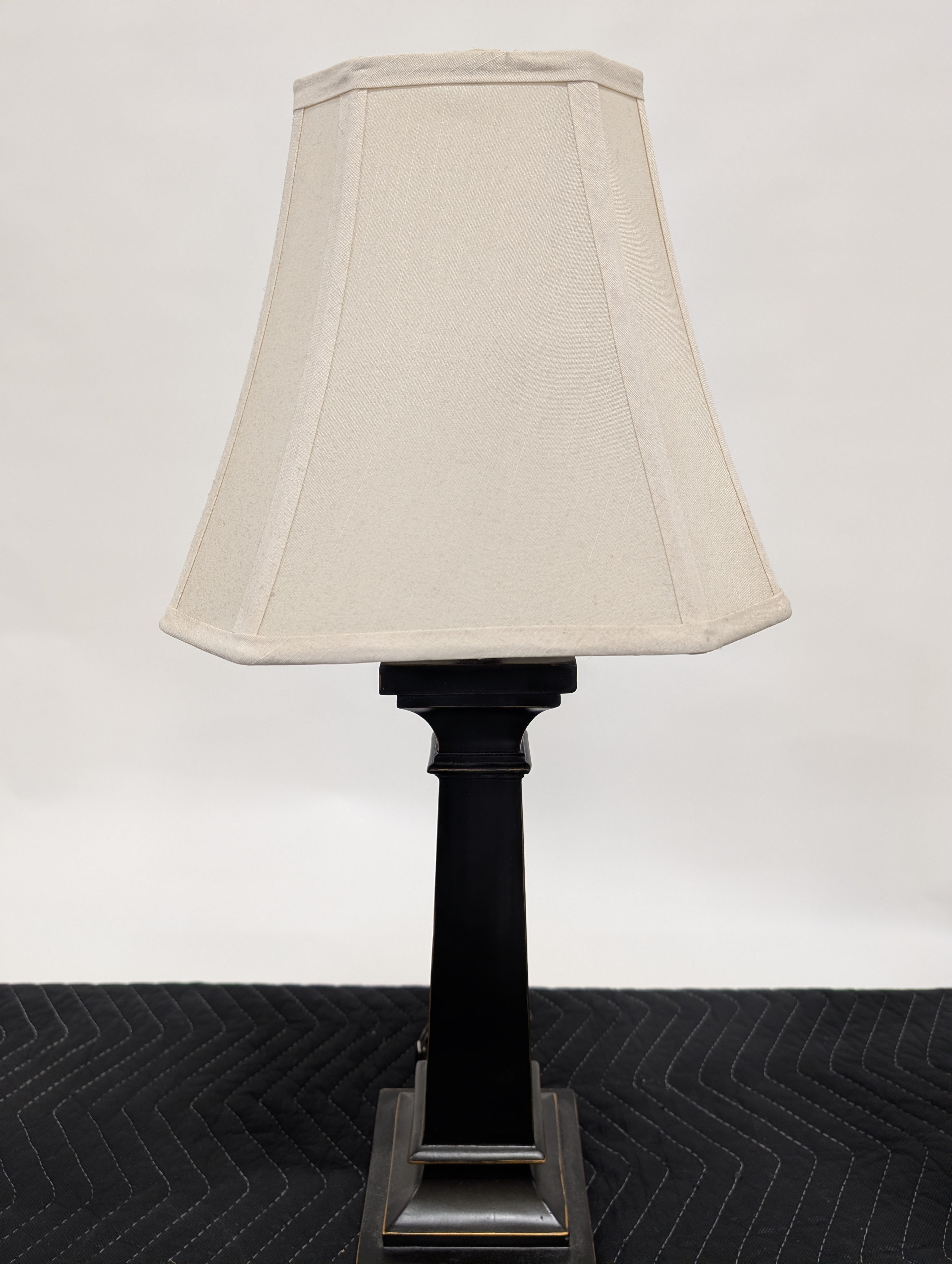 Traditional Dark Metal Table Lamp with Octagonal Fabric Shade