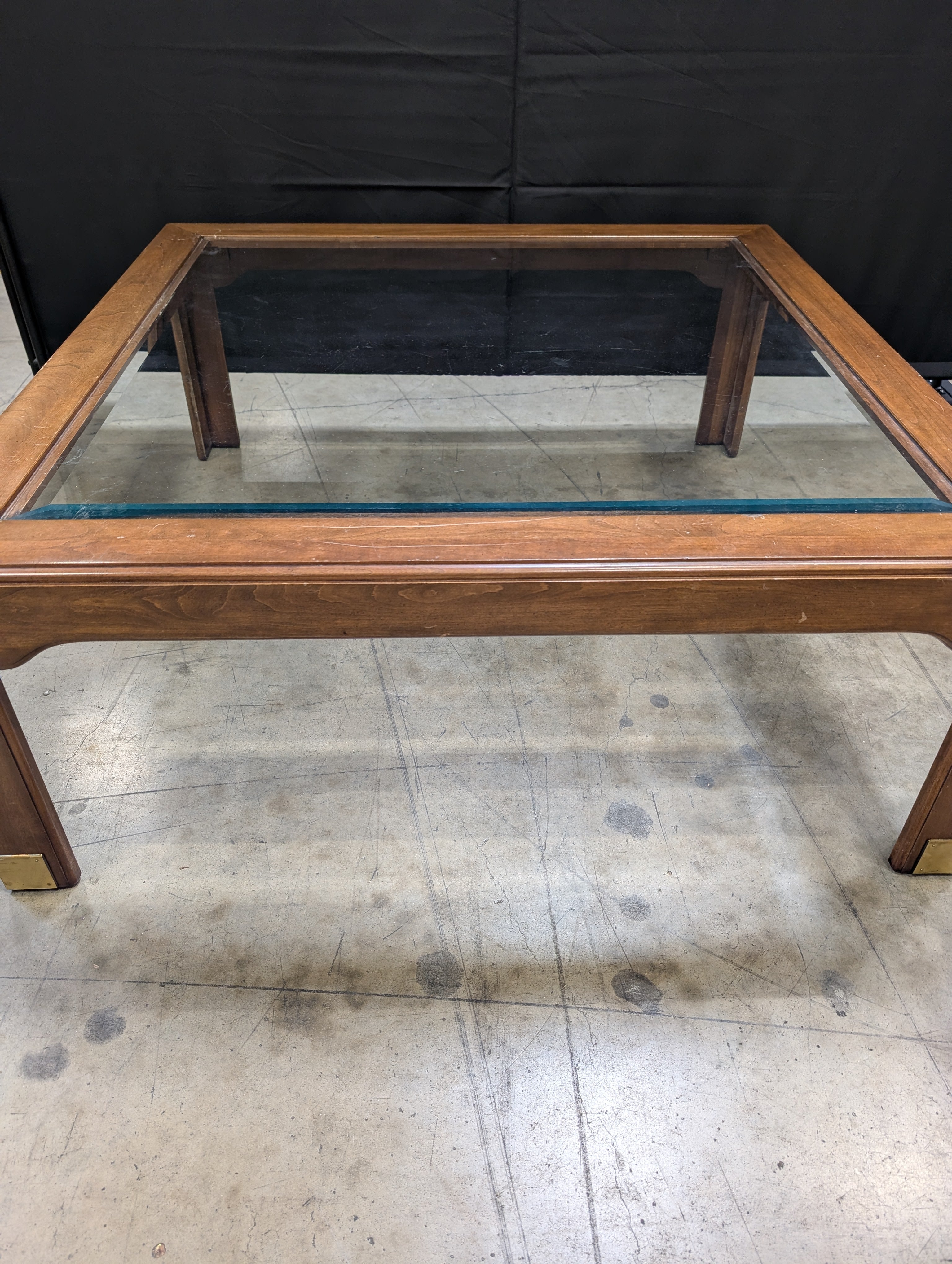 Traditional Hardwood and Glass Square Coffee Table