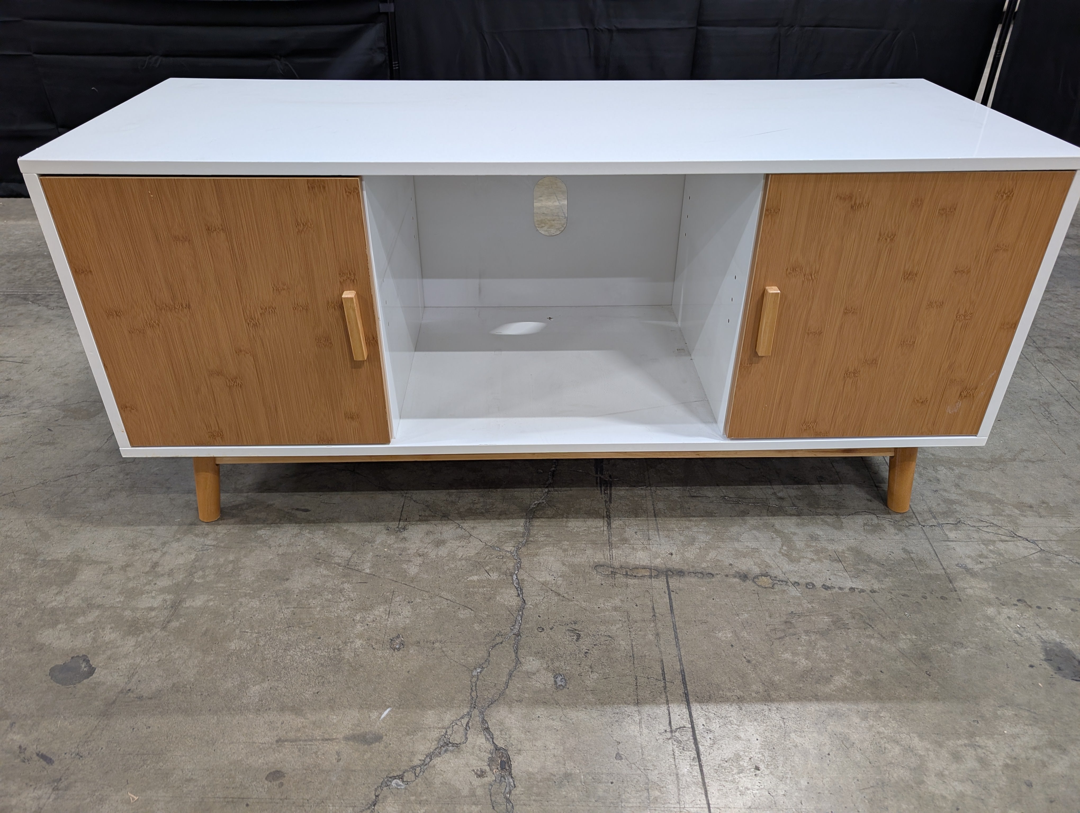 MCM Inspired White and Natural Wood Media Console