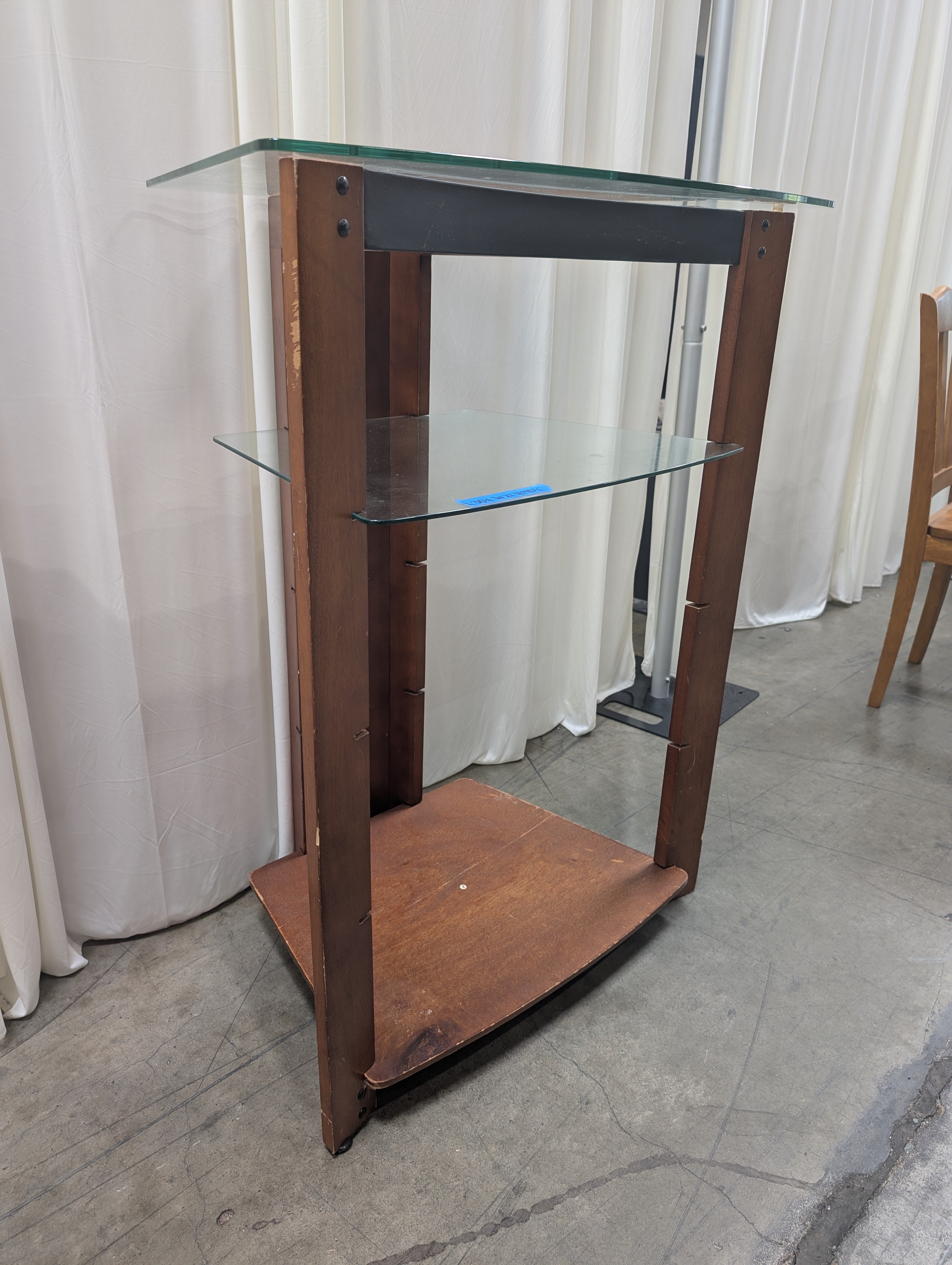Brown Wood Corner TV Stand with Glass Shelves
