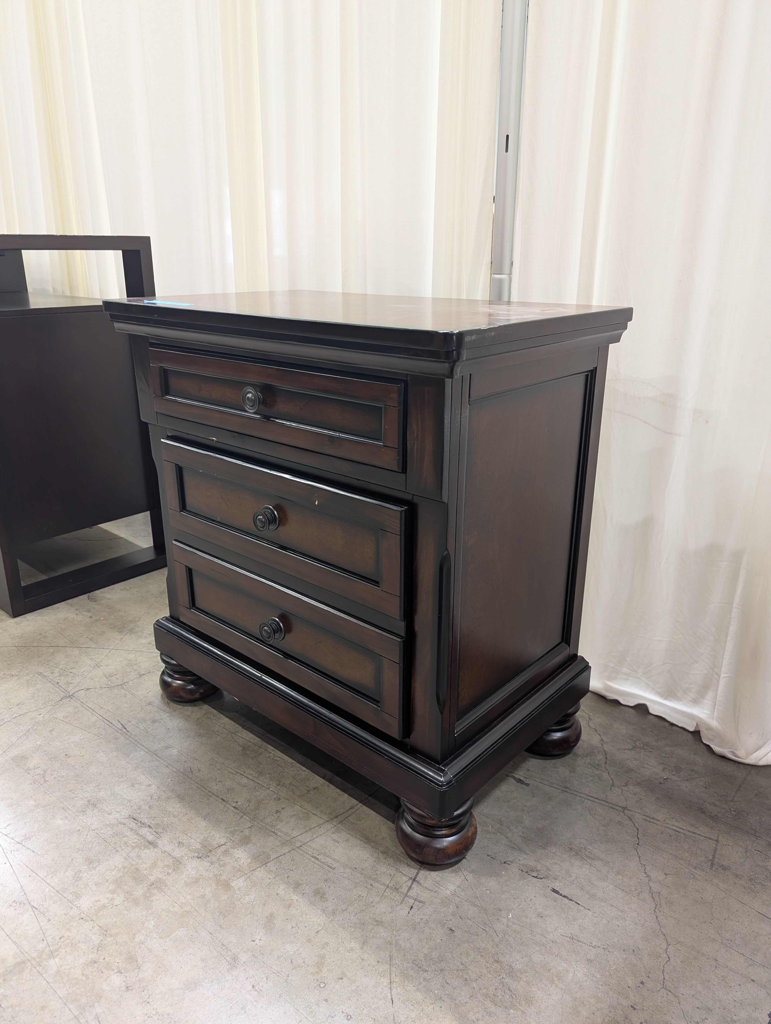 Traditional Dark Cherry Wood Nightstand with Bun Feet