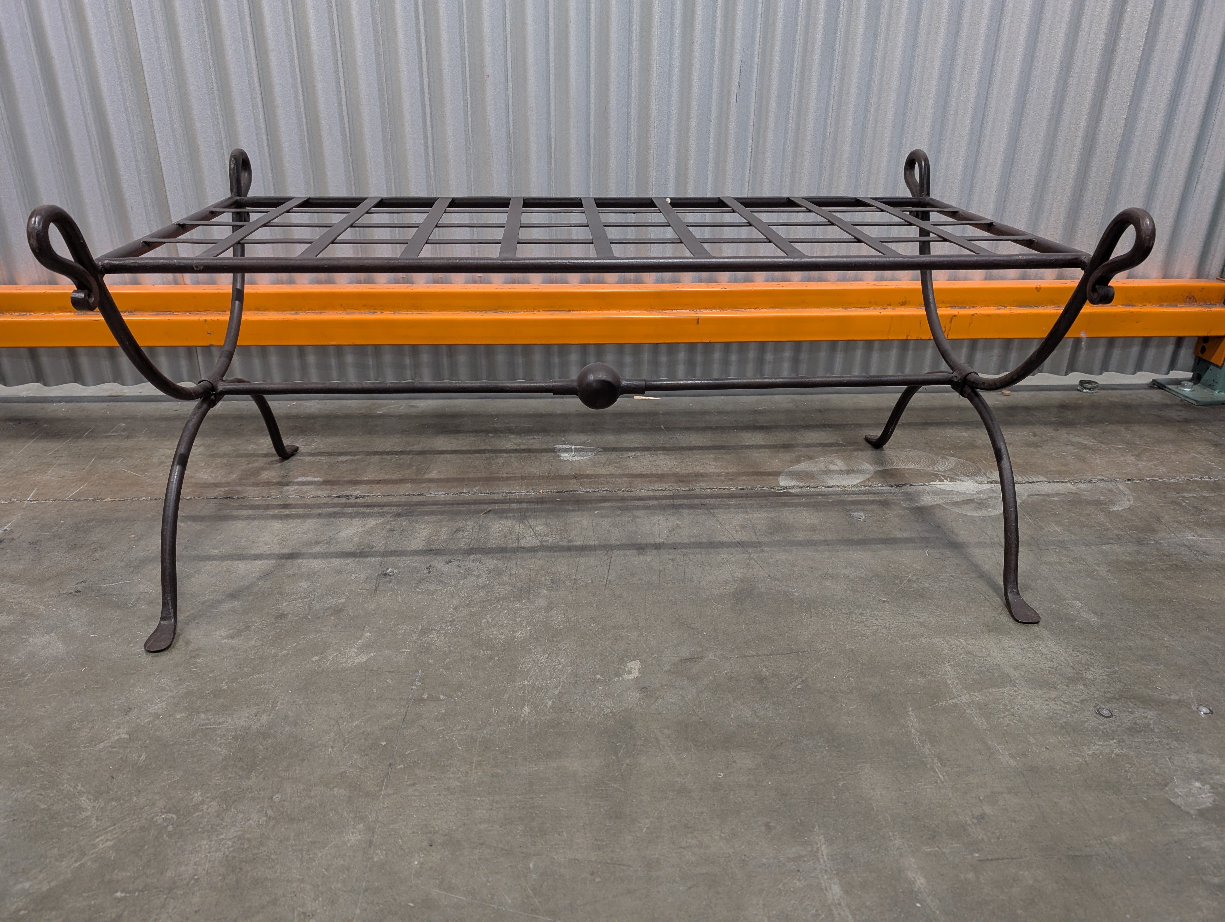 Rustic Dark Metal Grid-Top Plant Stand