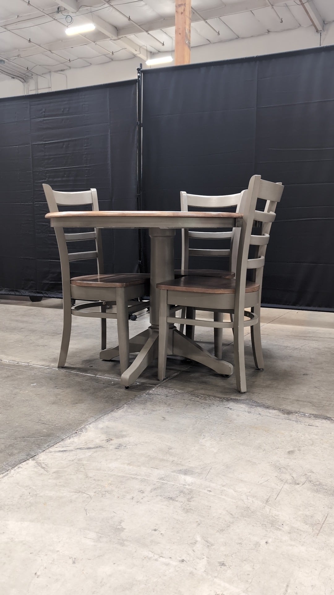 Space-Saving Drop-Leaf Dining Table with Three Two-Tone Ladder-Back Chairs