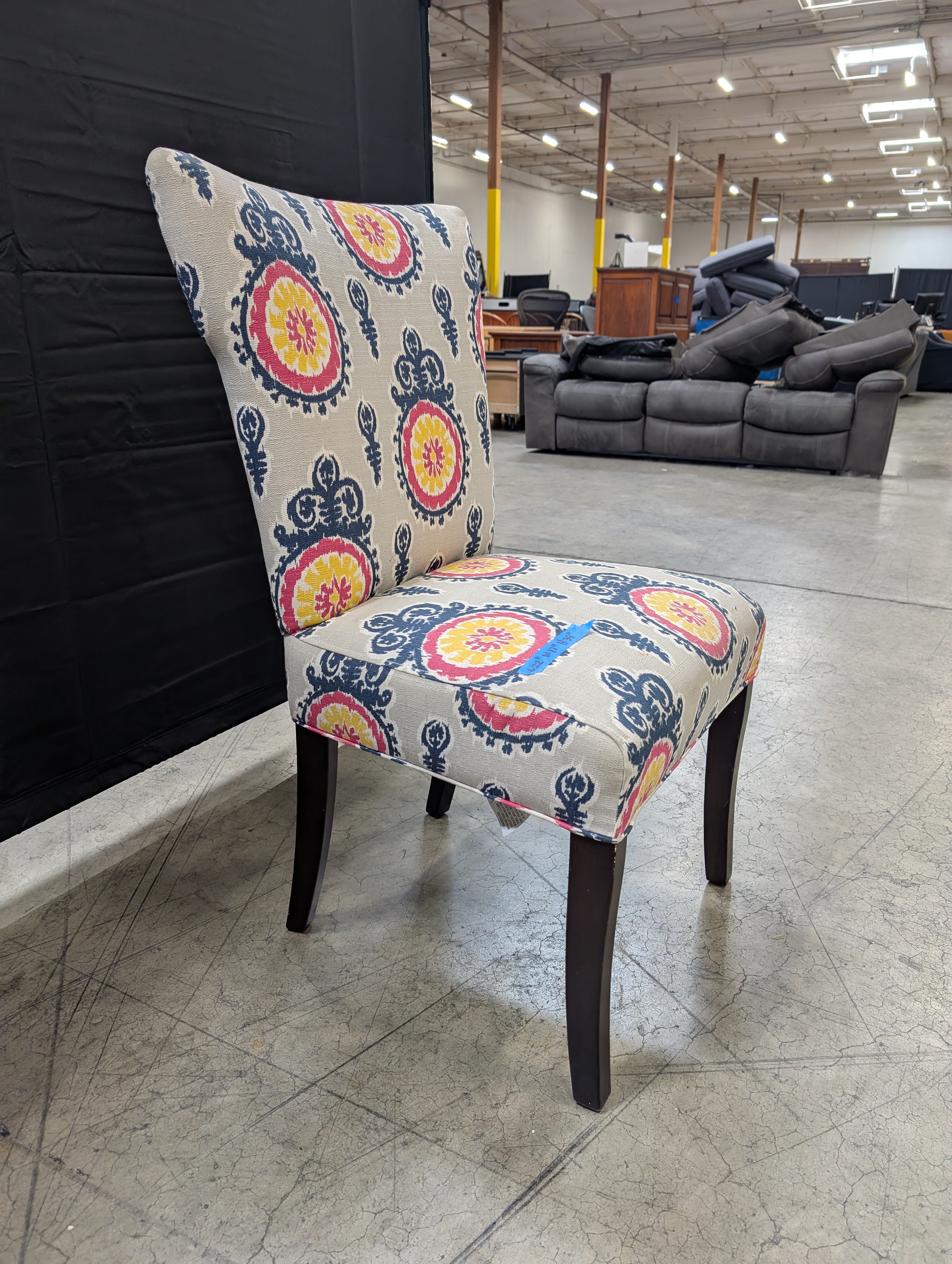 Grey Multi-Color Medallion Pattern Accent Chair