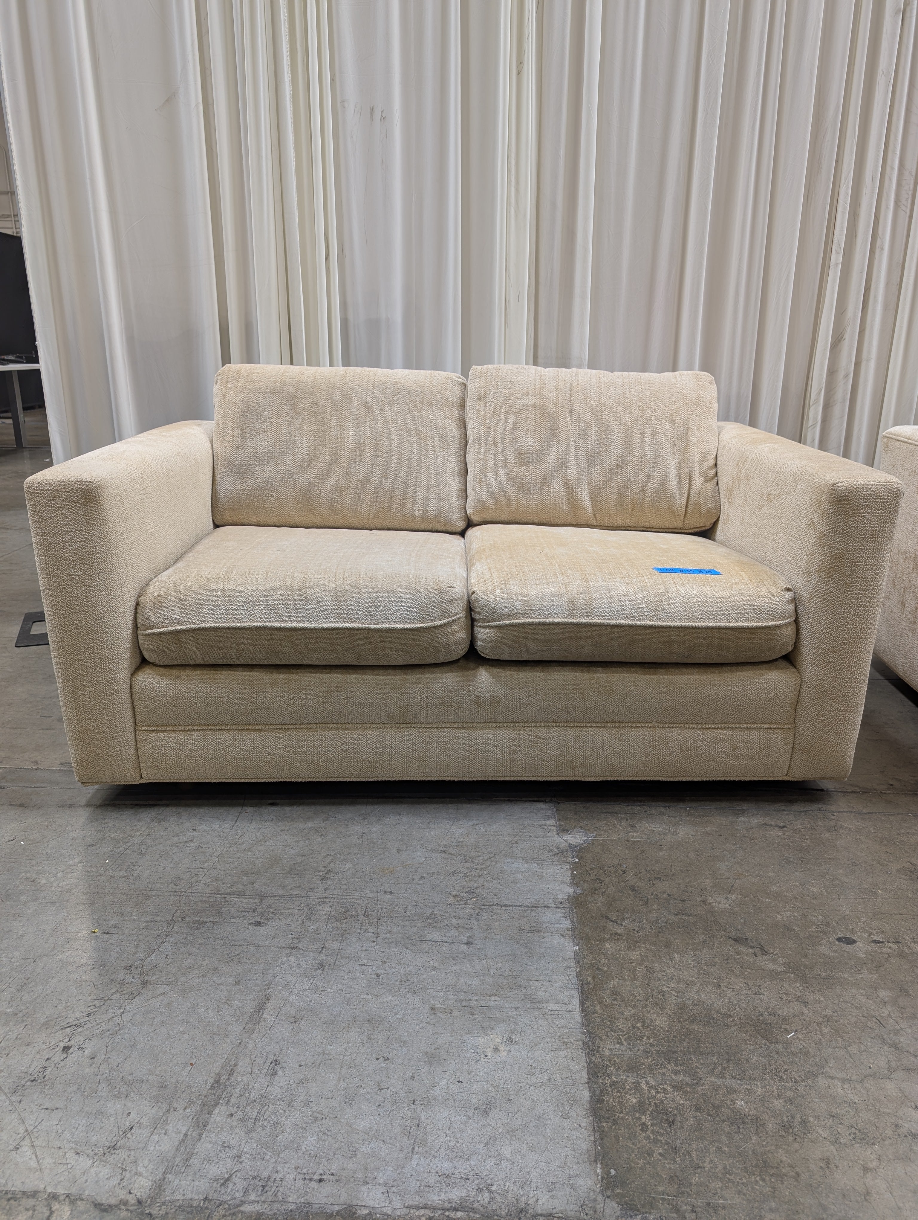 Cream Track-Arm Loveseat in Woven Fabric