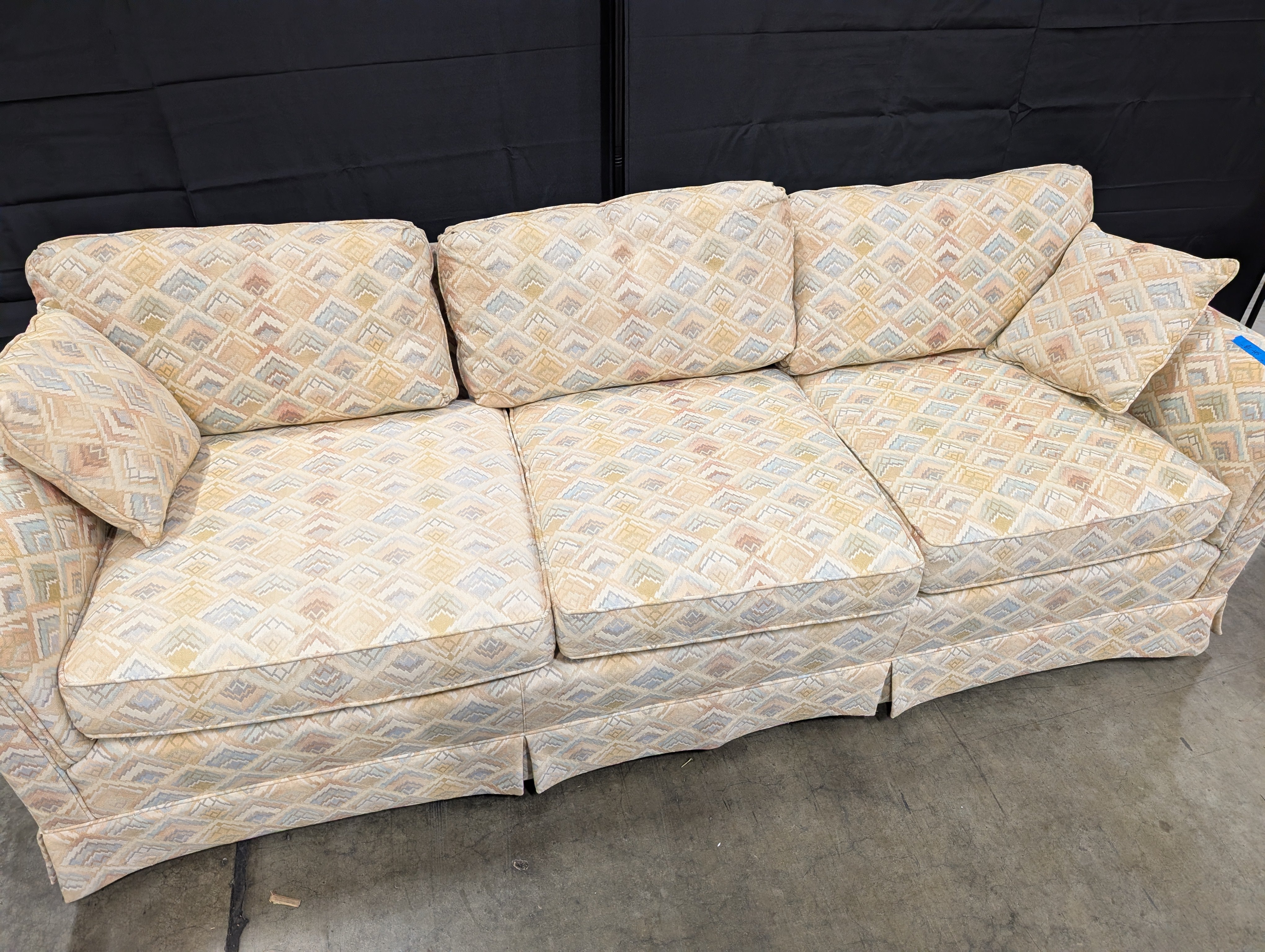 Geometric Patterned DREXEL Three-Seater Sofa with Rolled Arms