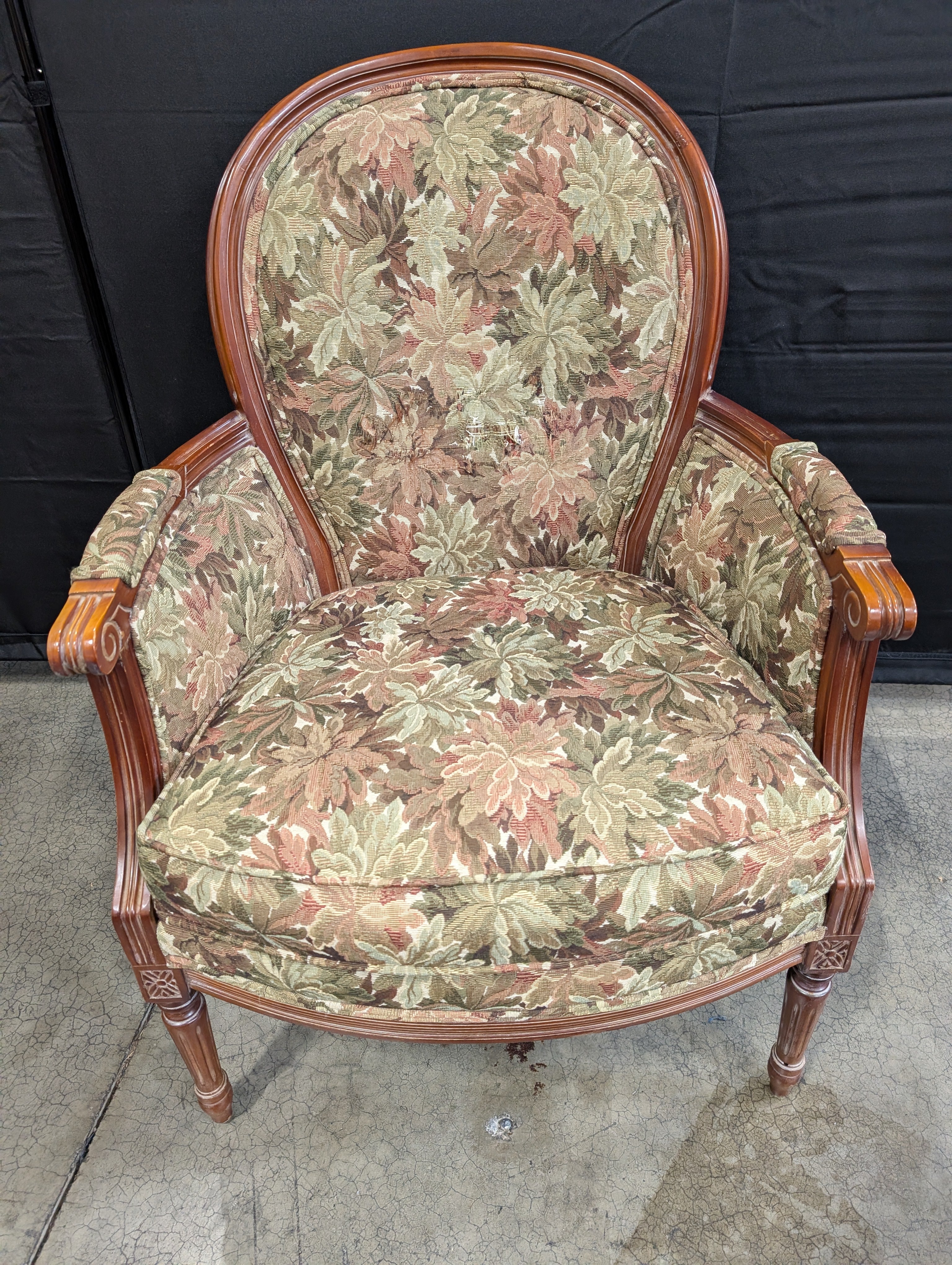Traditional Floral Upholstered Accent Chair with Carved Wood Frame
