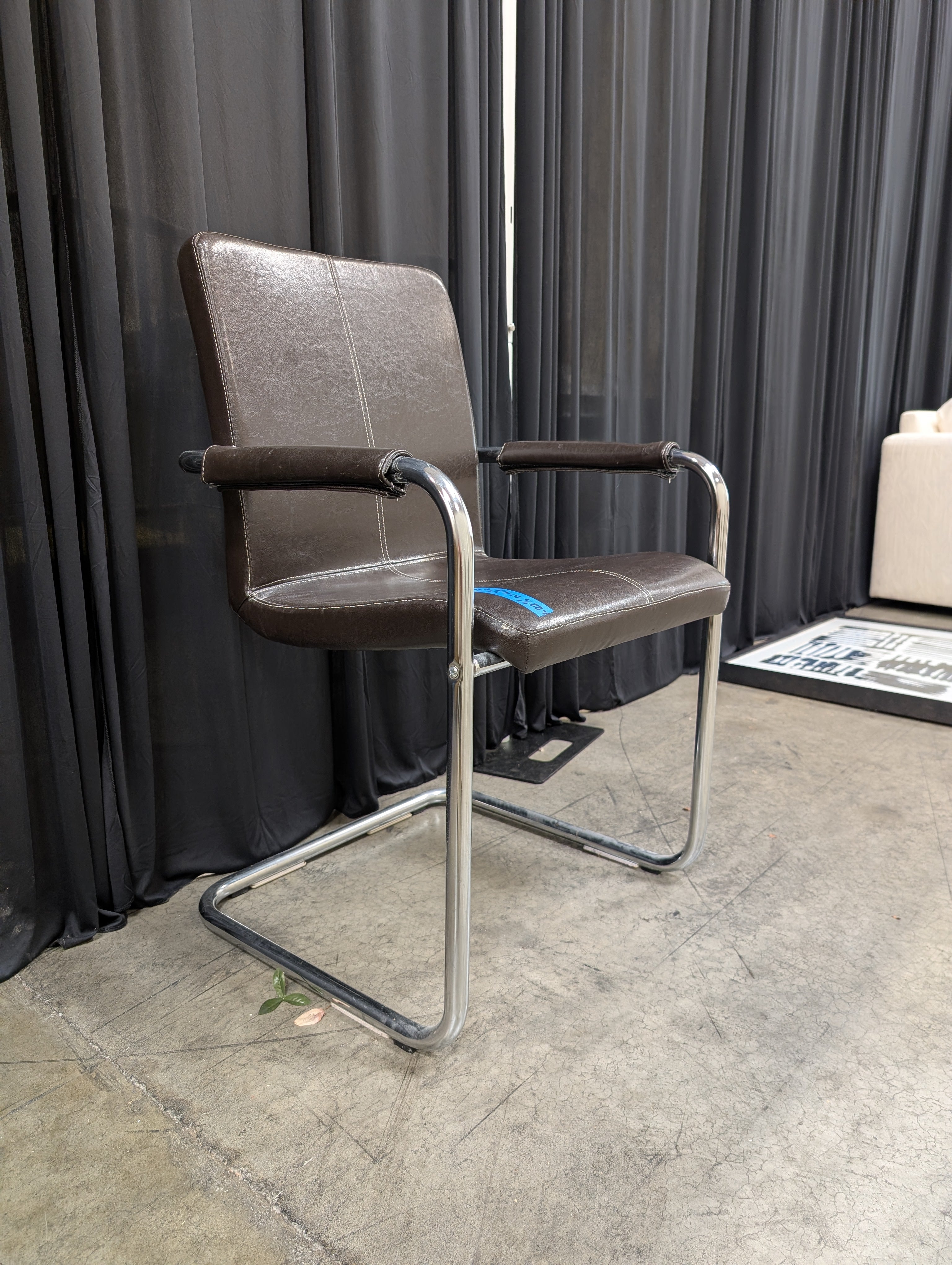 Brown Faux Leather Cantilever Chair with Chrome Frame