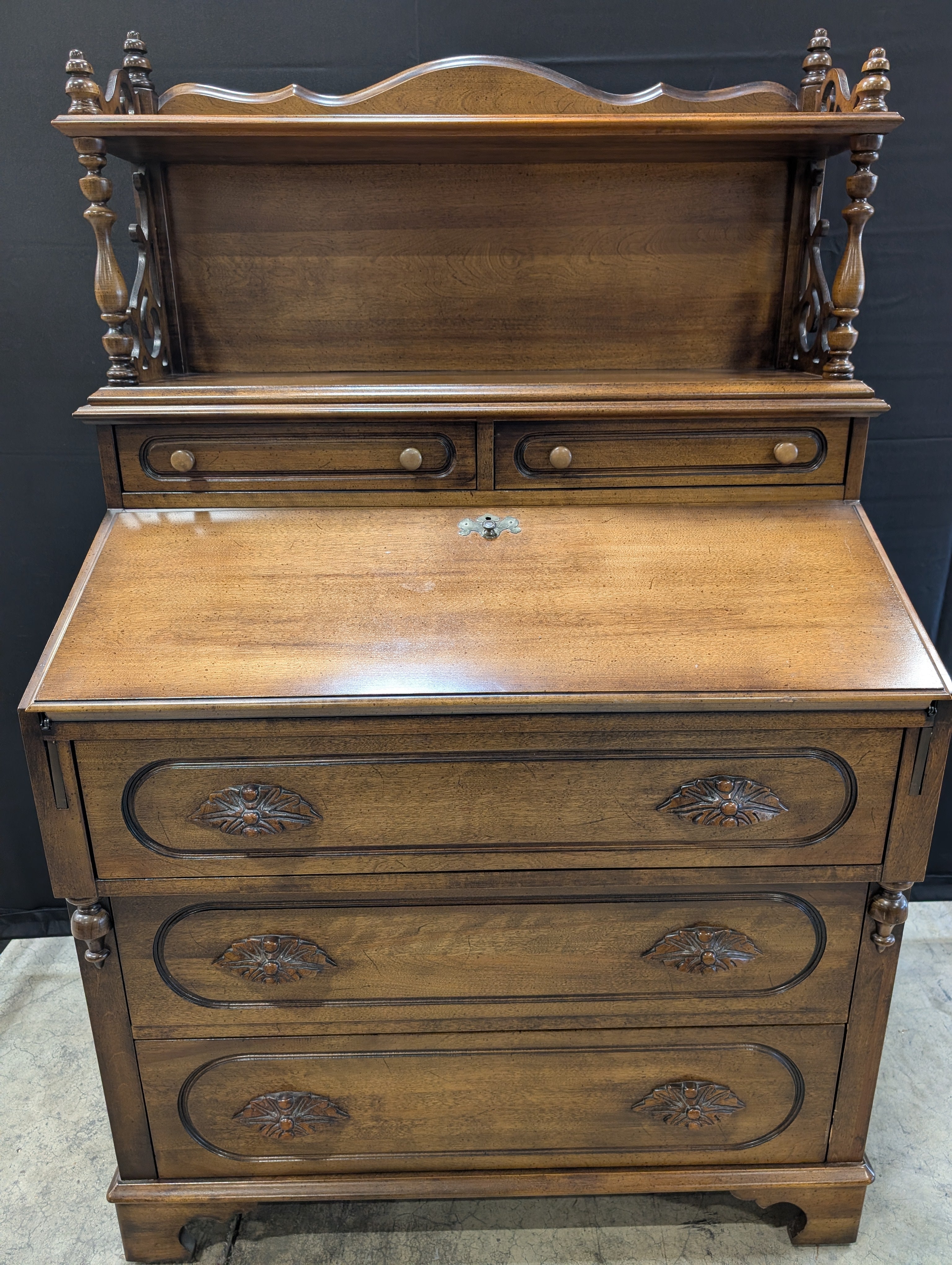 Jasper Cabinet co. Vintage Secretary Desk with Carved Details