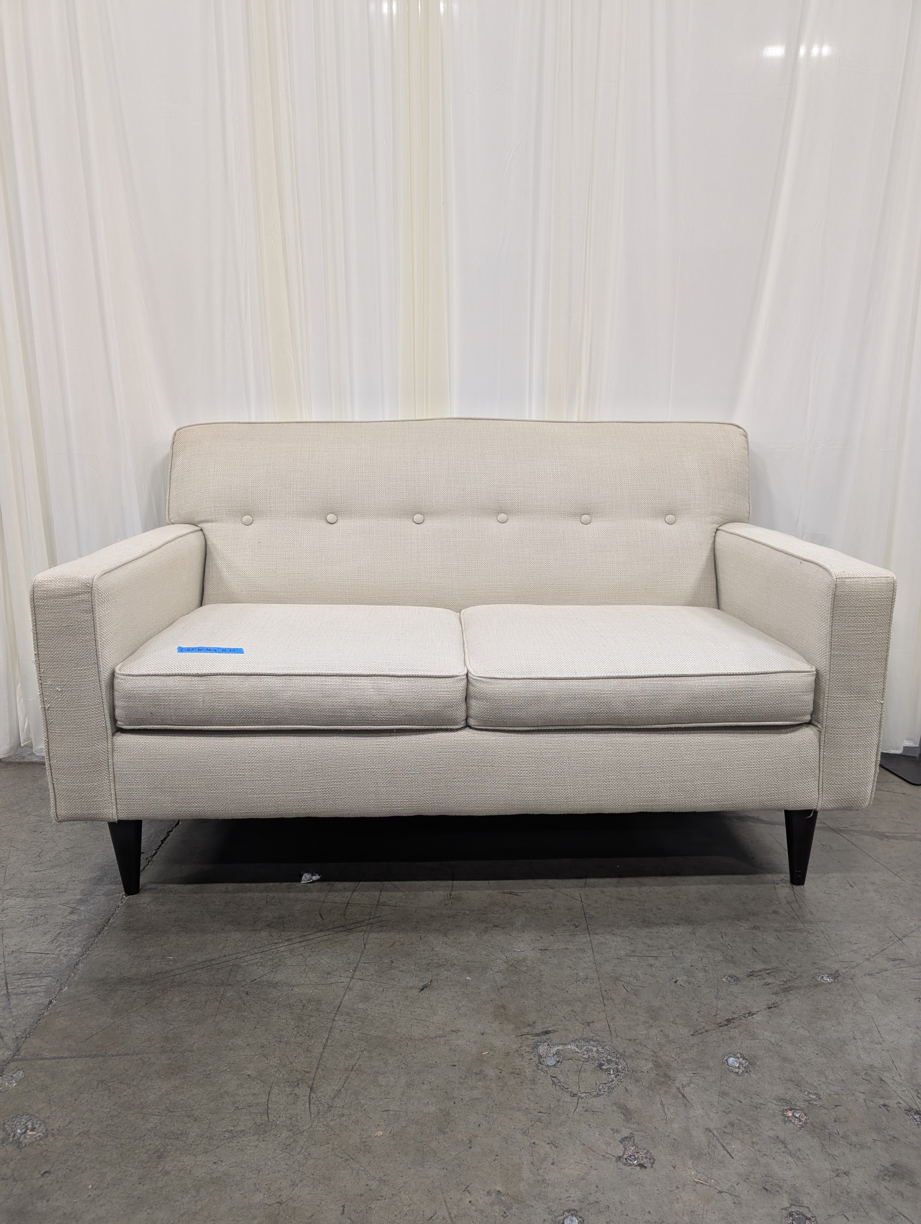 Mid-Century Cream Fabric Loveseat with Tufted Back