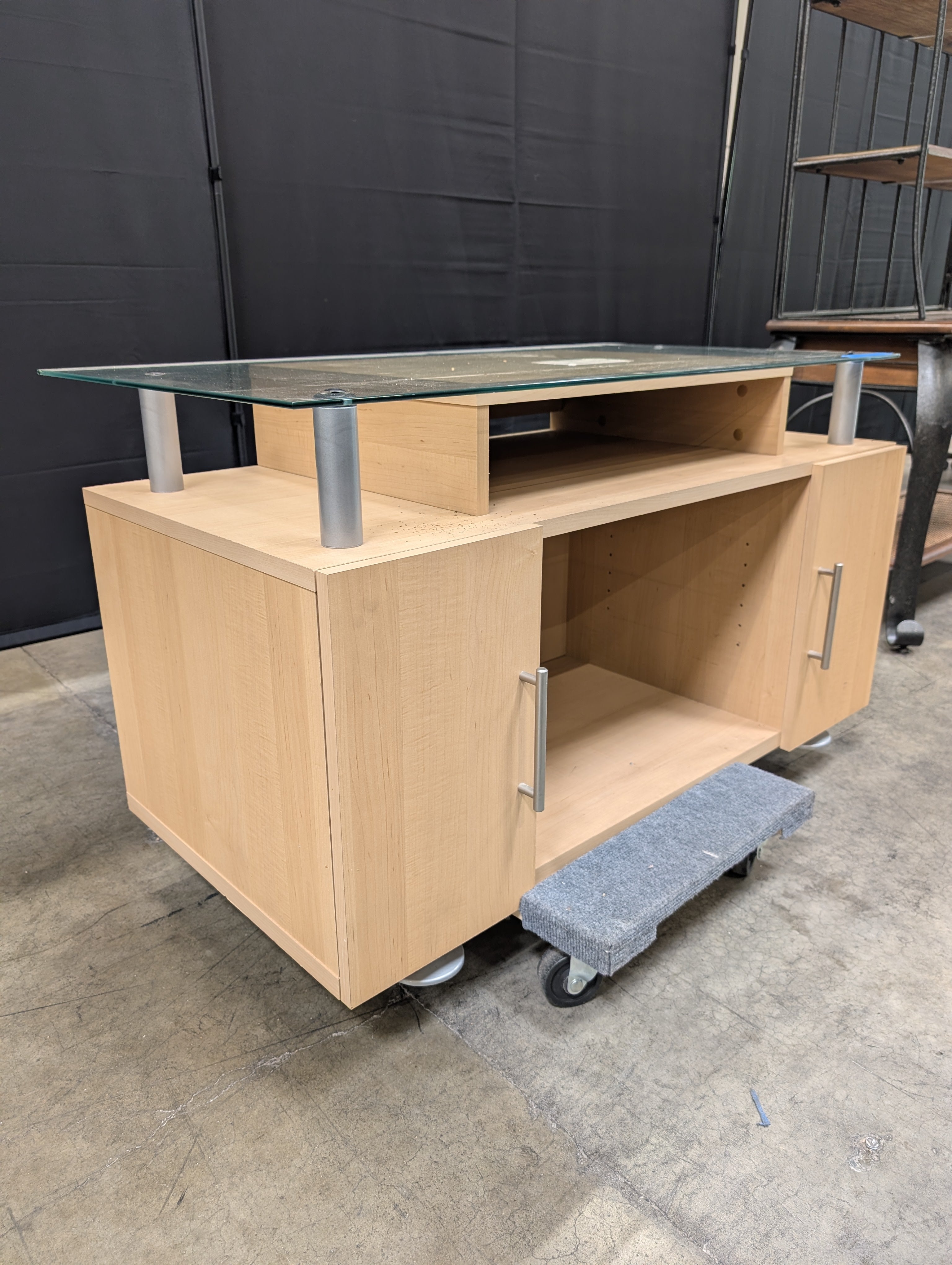 Natural Wood TV Stand with Glass Top