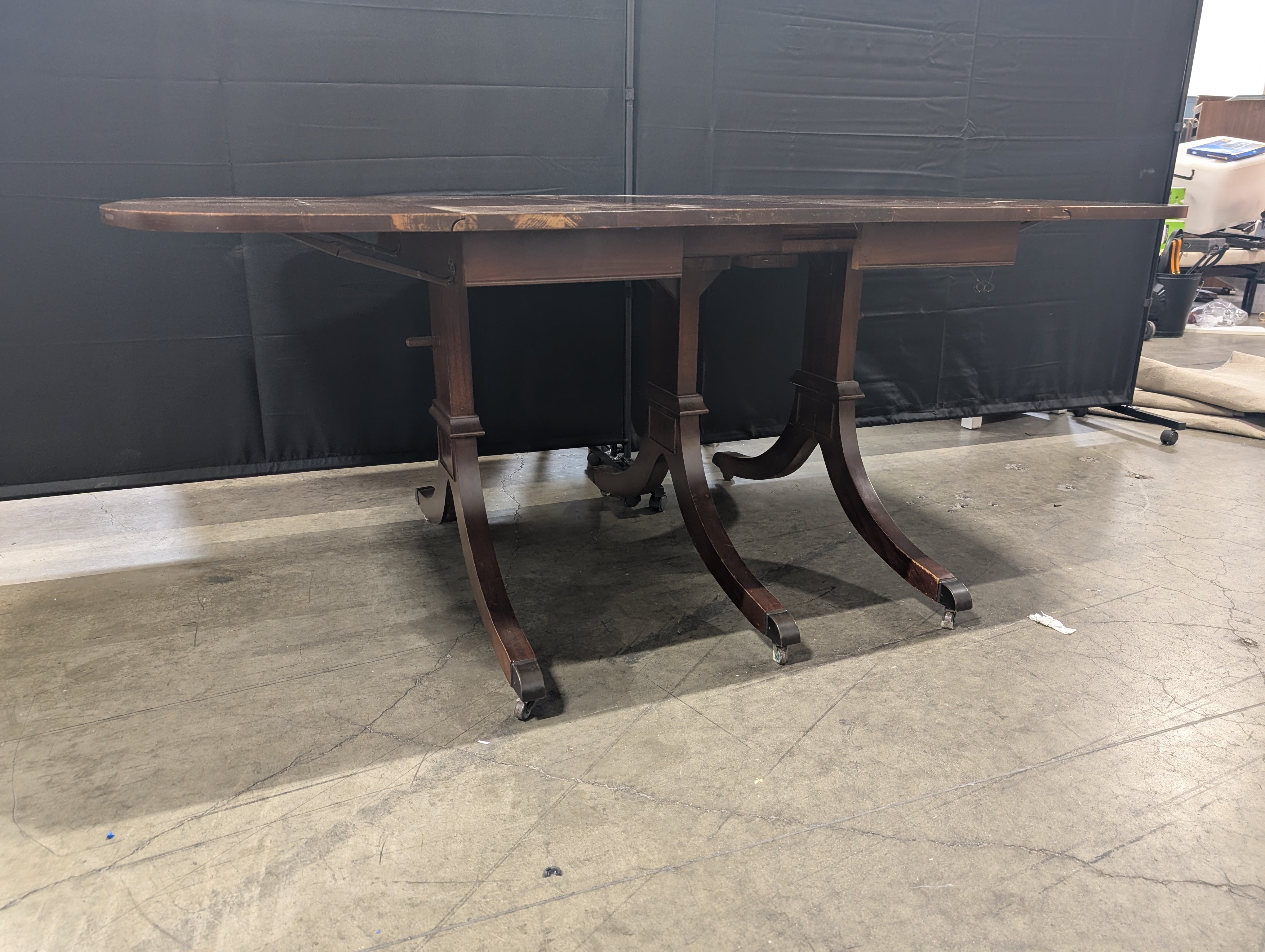 Traditional Dark Wood Drop-Leaf Game Table with Red Top