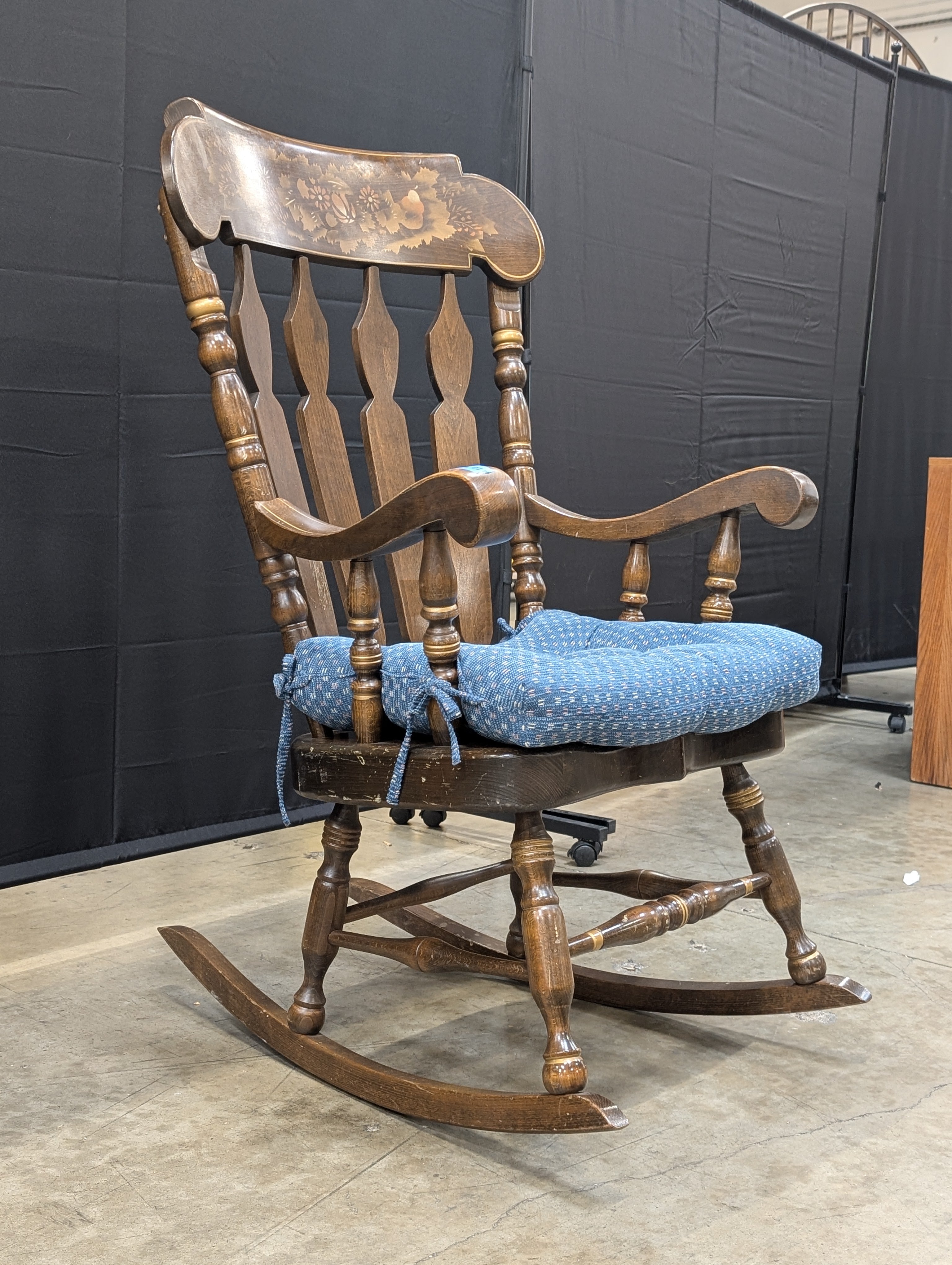 Vintage Hand-Painted Wooden Rocking Chair with Fruit Motif