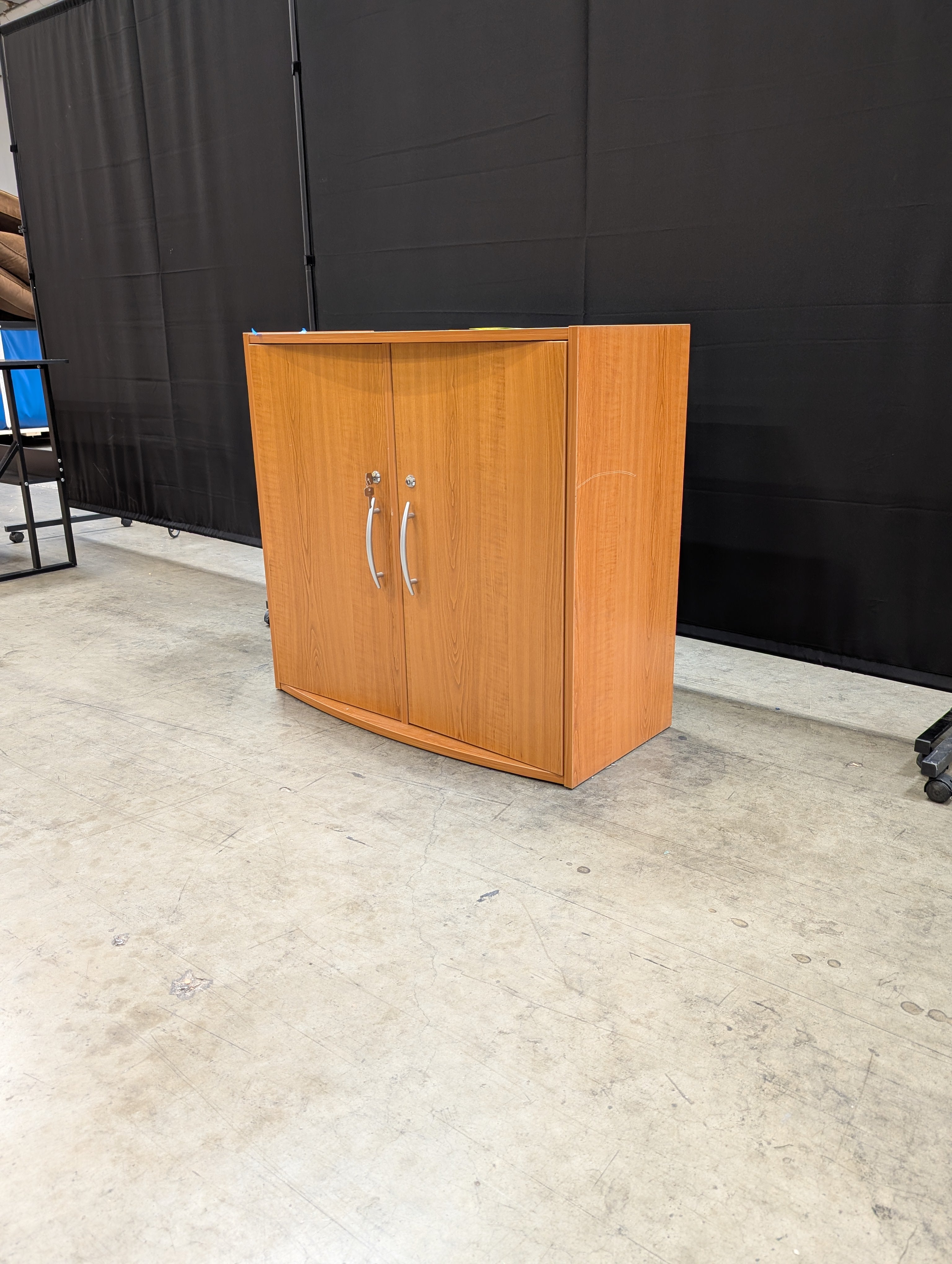 Modern Honey Tone Wood-Look Storage Cabinet with Locking Drawer