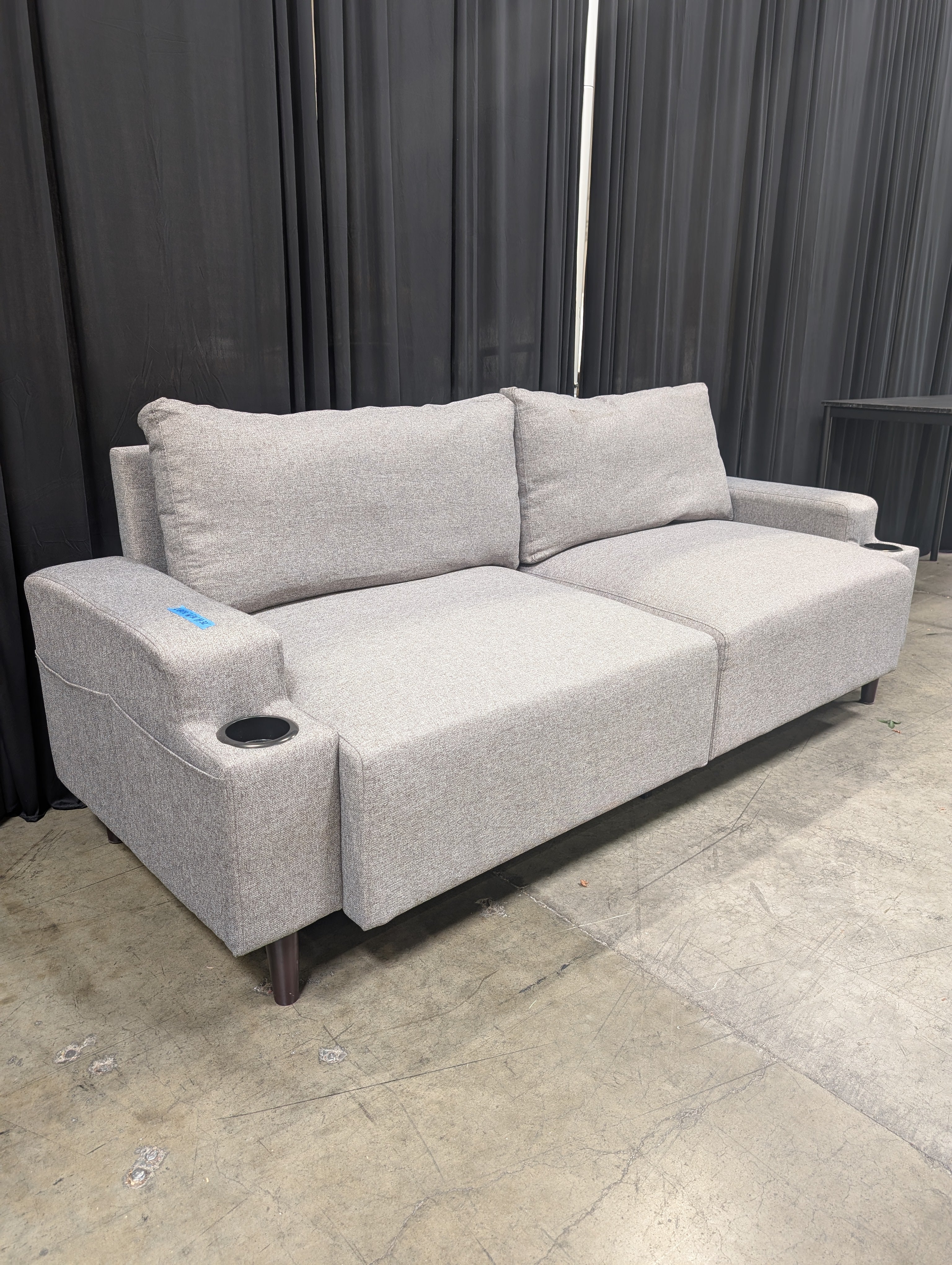 Grey Fabric Modular Couch with Cupholder