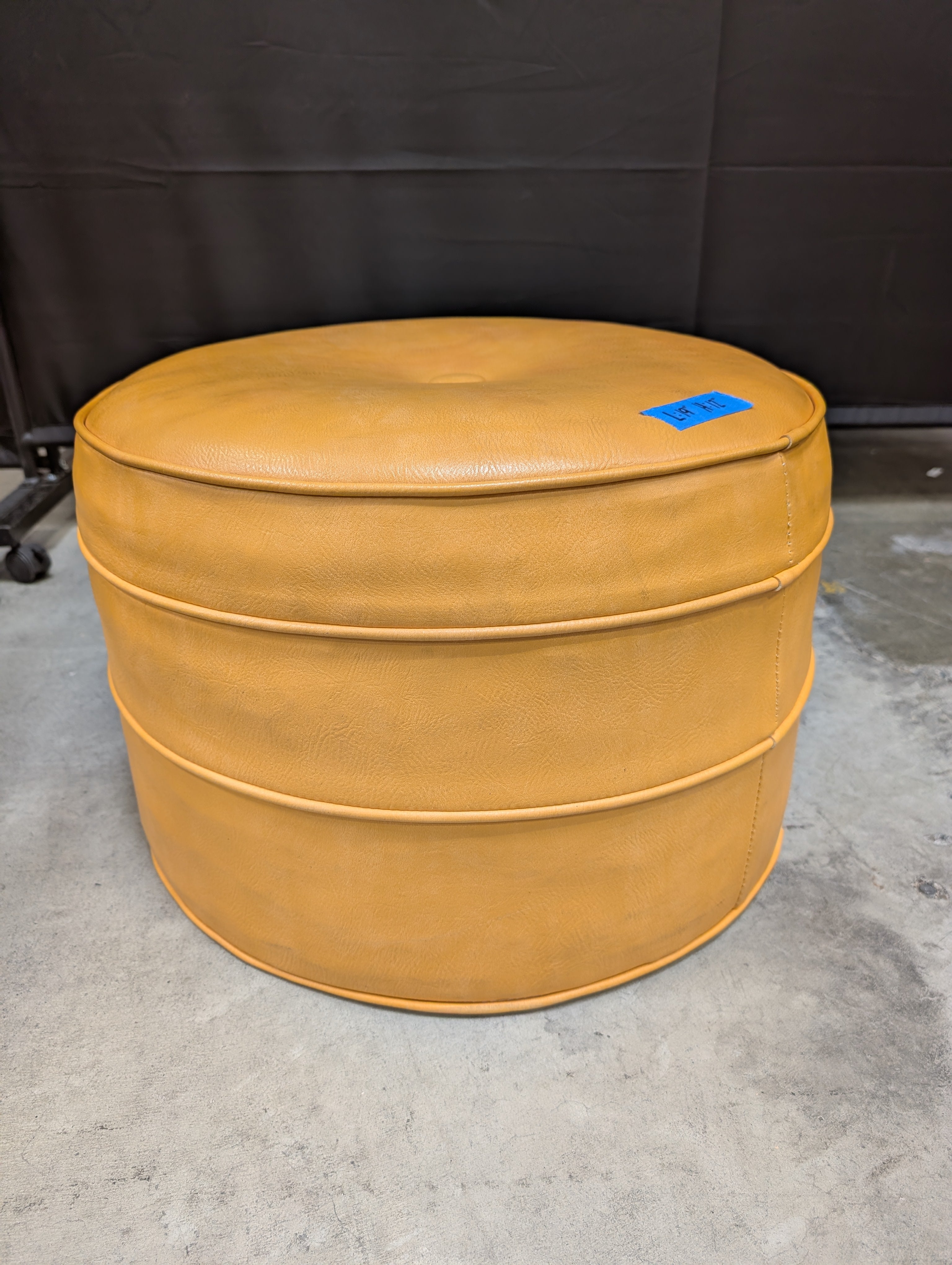 Vintage Round Yellow Ottoman with Center Button