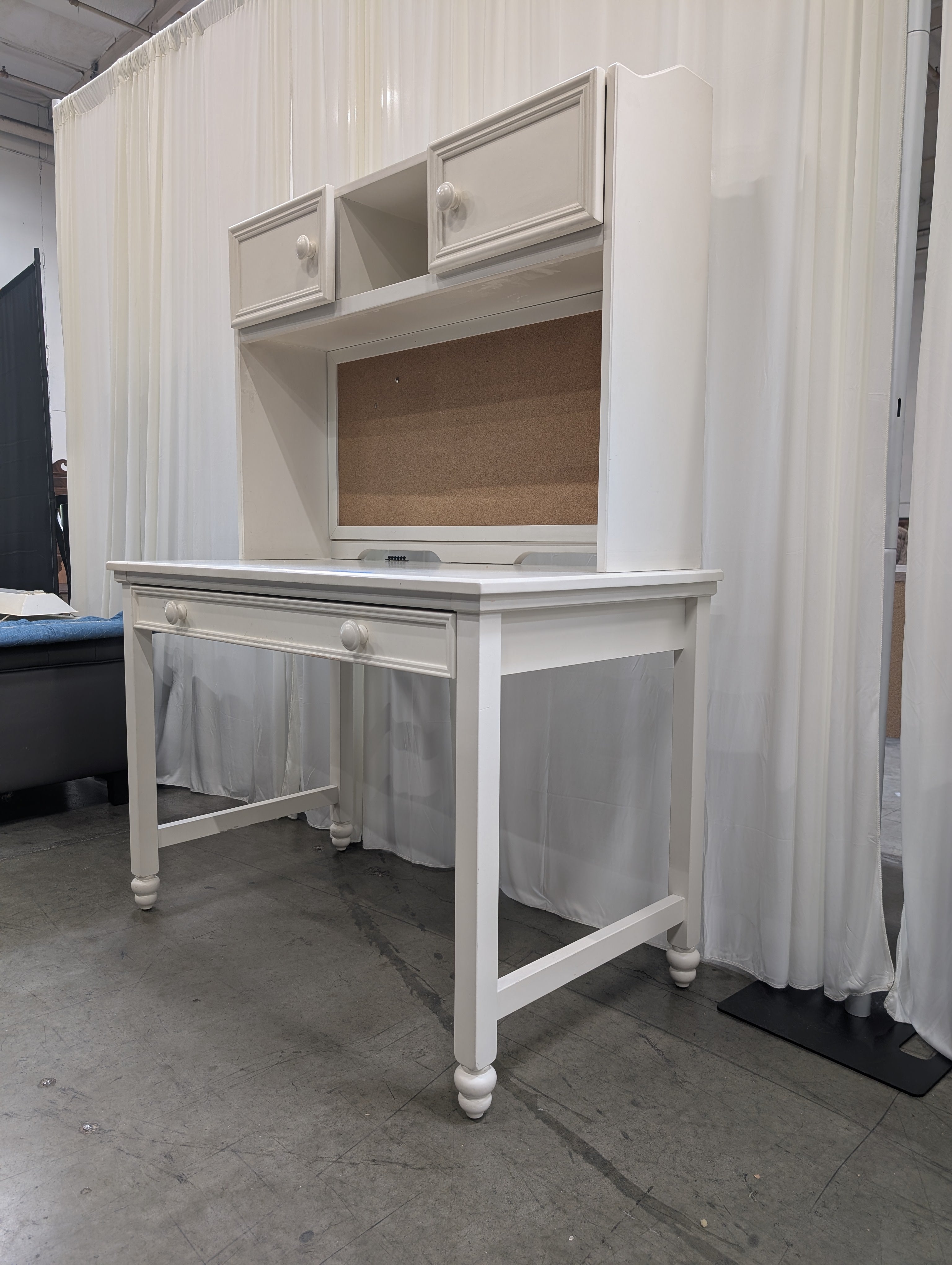 Off-White Wooden Student Desk with Hutch and Chair