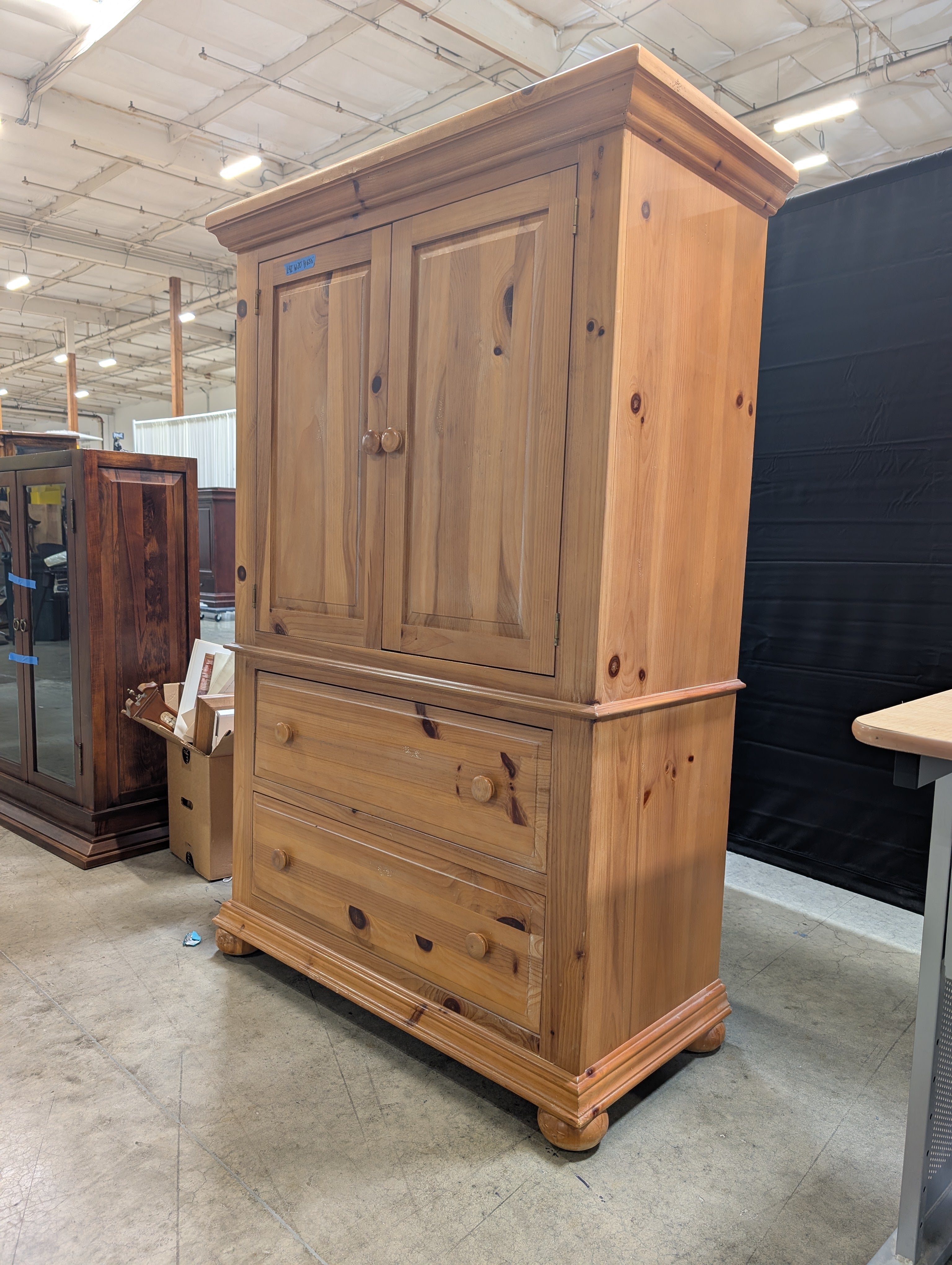 Rustic BROYHILL Pine Two-Door Armoire with Crown Molding