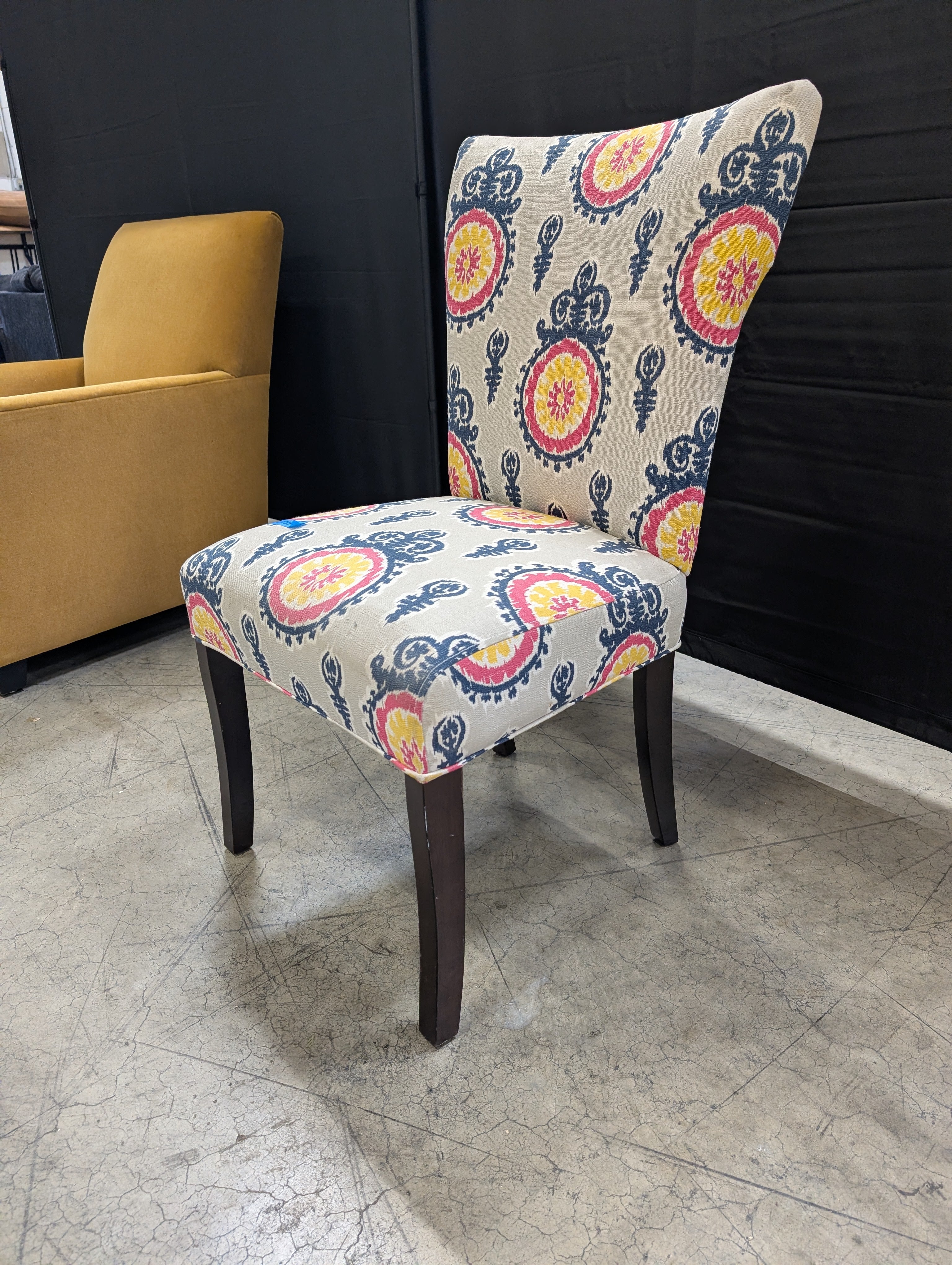Grey Multi-Color Medallion Pattern Accent Chair