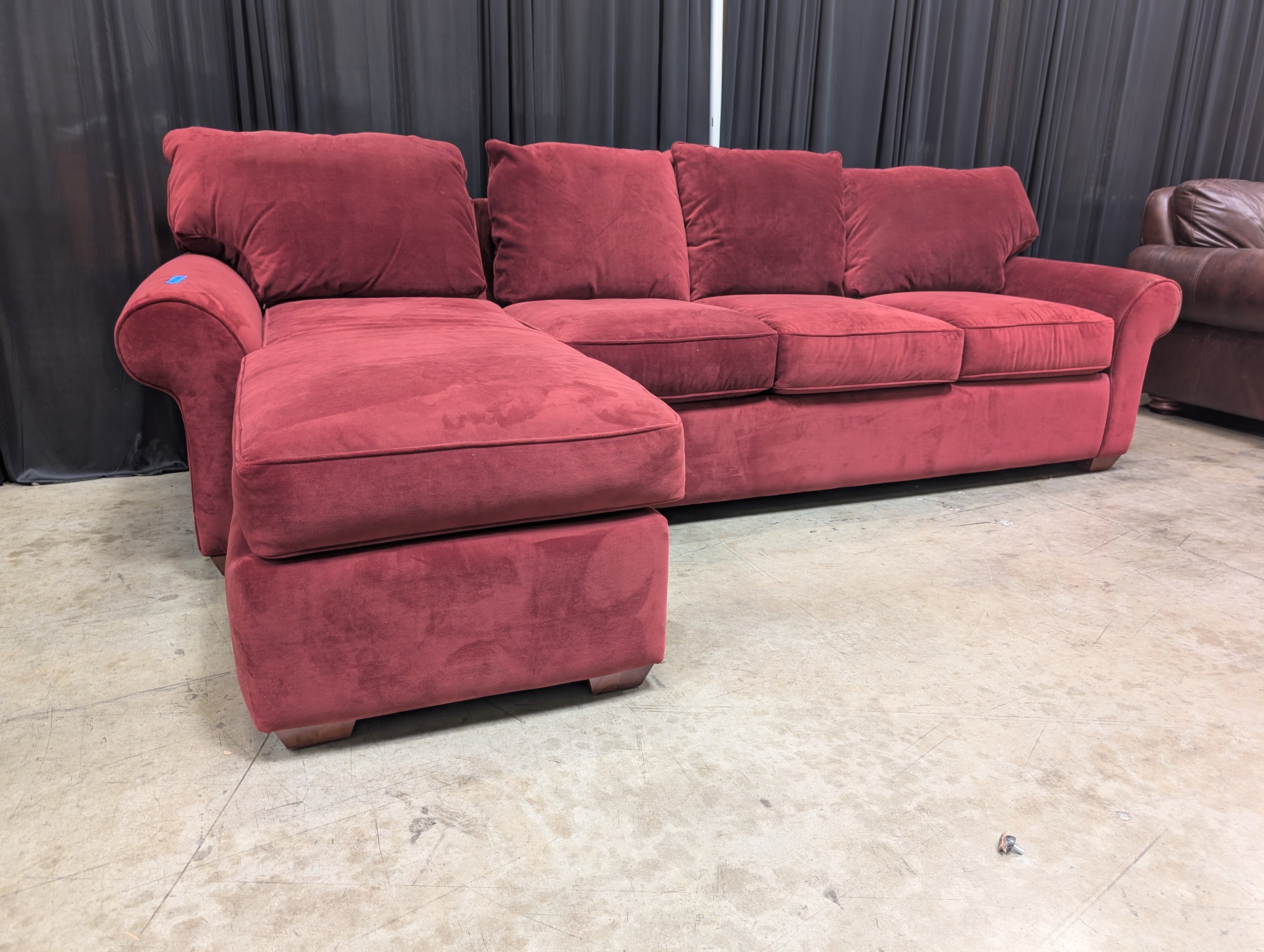 Deep Red L-Shaped Sectional Couch in Velvet