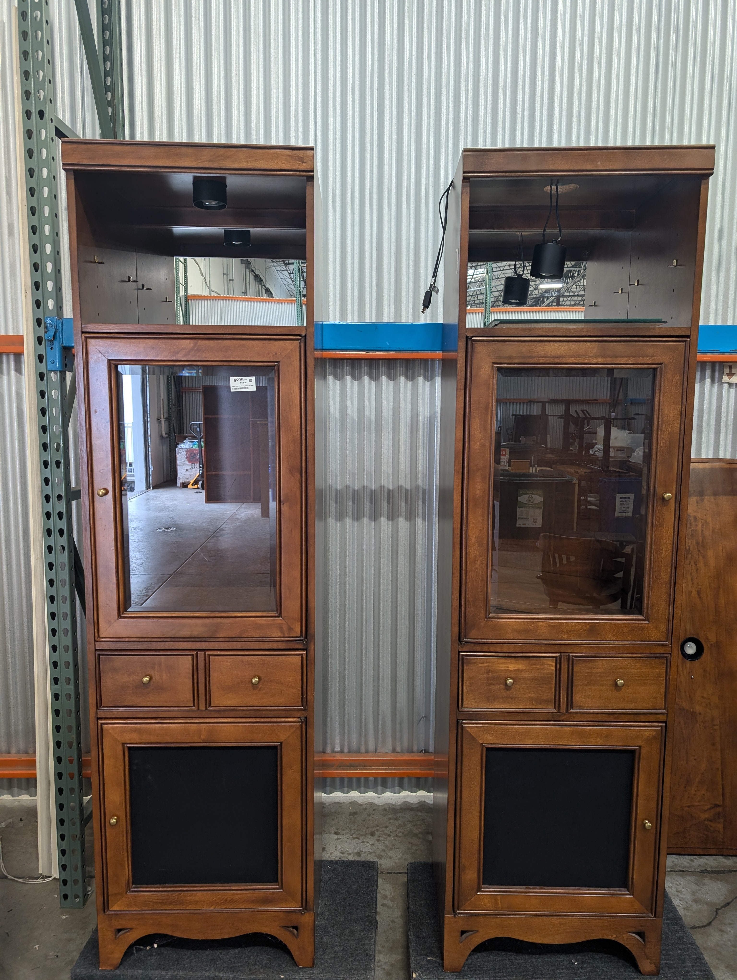 Warehouse sale--Sturdy Brown Wood Display Cabinet with Glass Doors and Storage