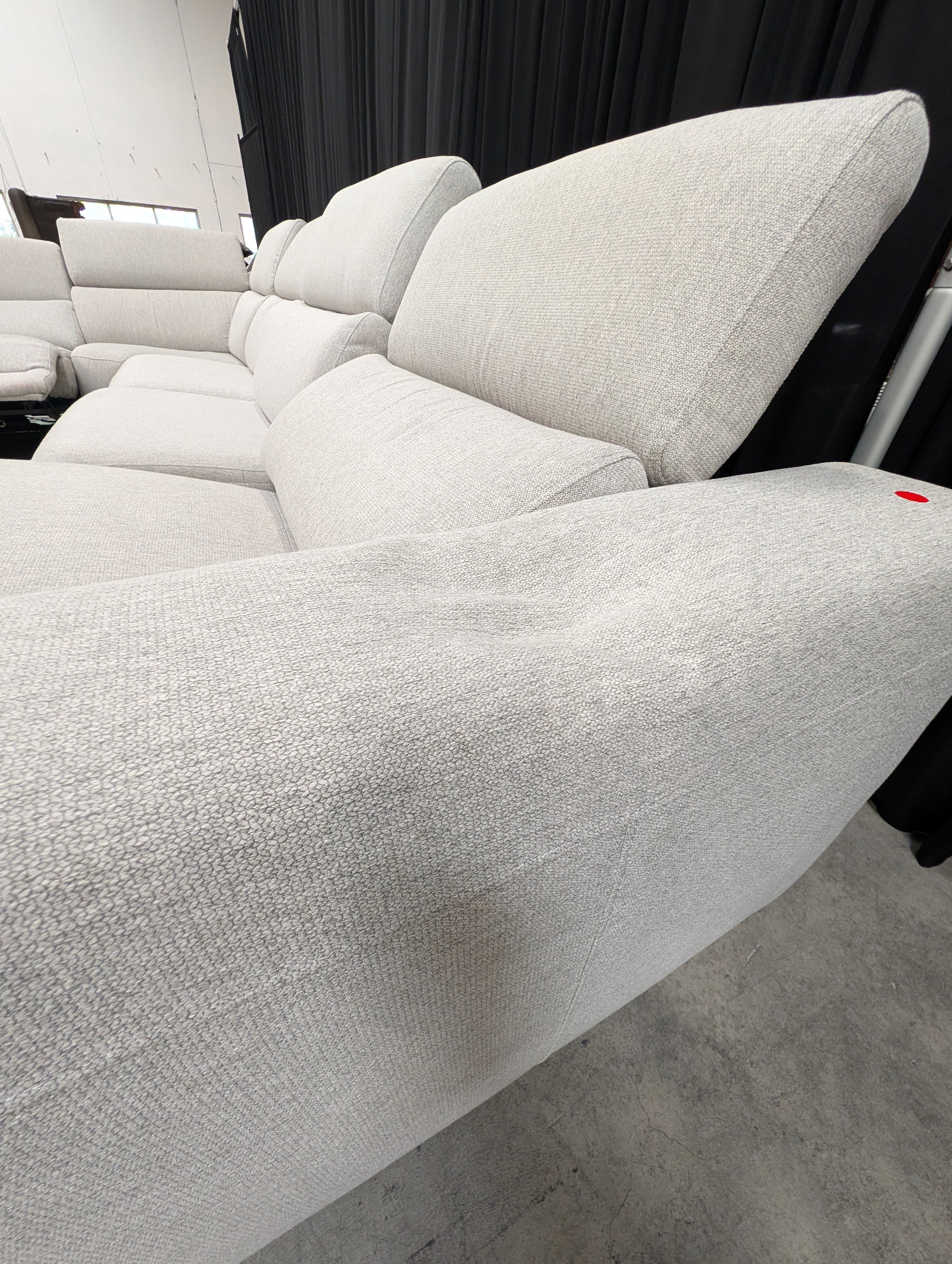 Macy's Nevio 6 Piece Fabric Power Reclining Sectional, 3 Power Recliners with Power Headrests, Light Gray Mineral