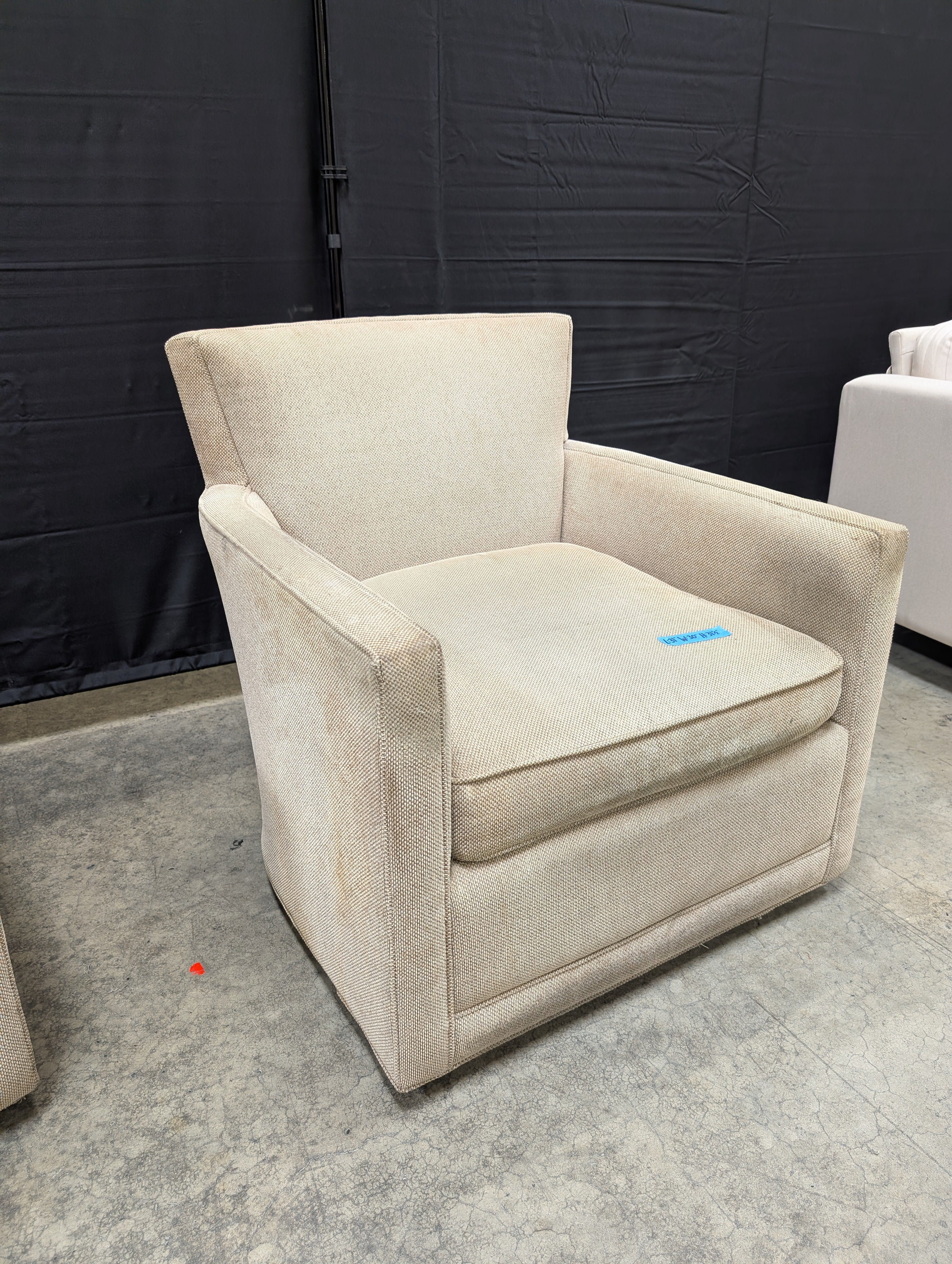 Grey Textured Fabric Armchair with Slanted Back