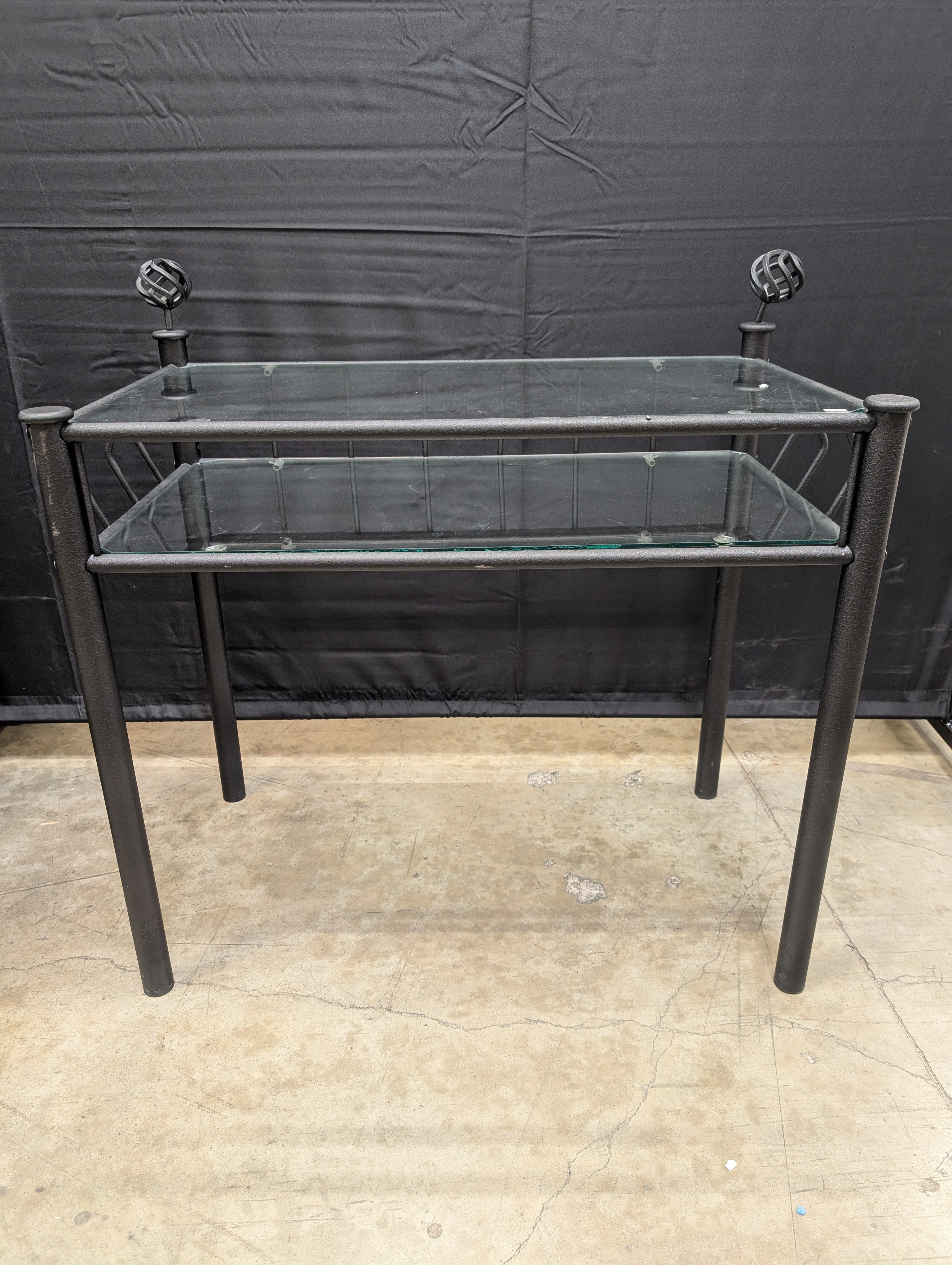 Contemporary Black Metal and Glass Two-Tier Side Table