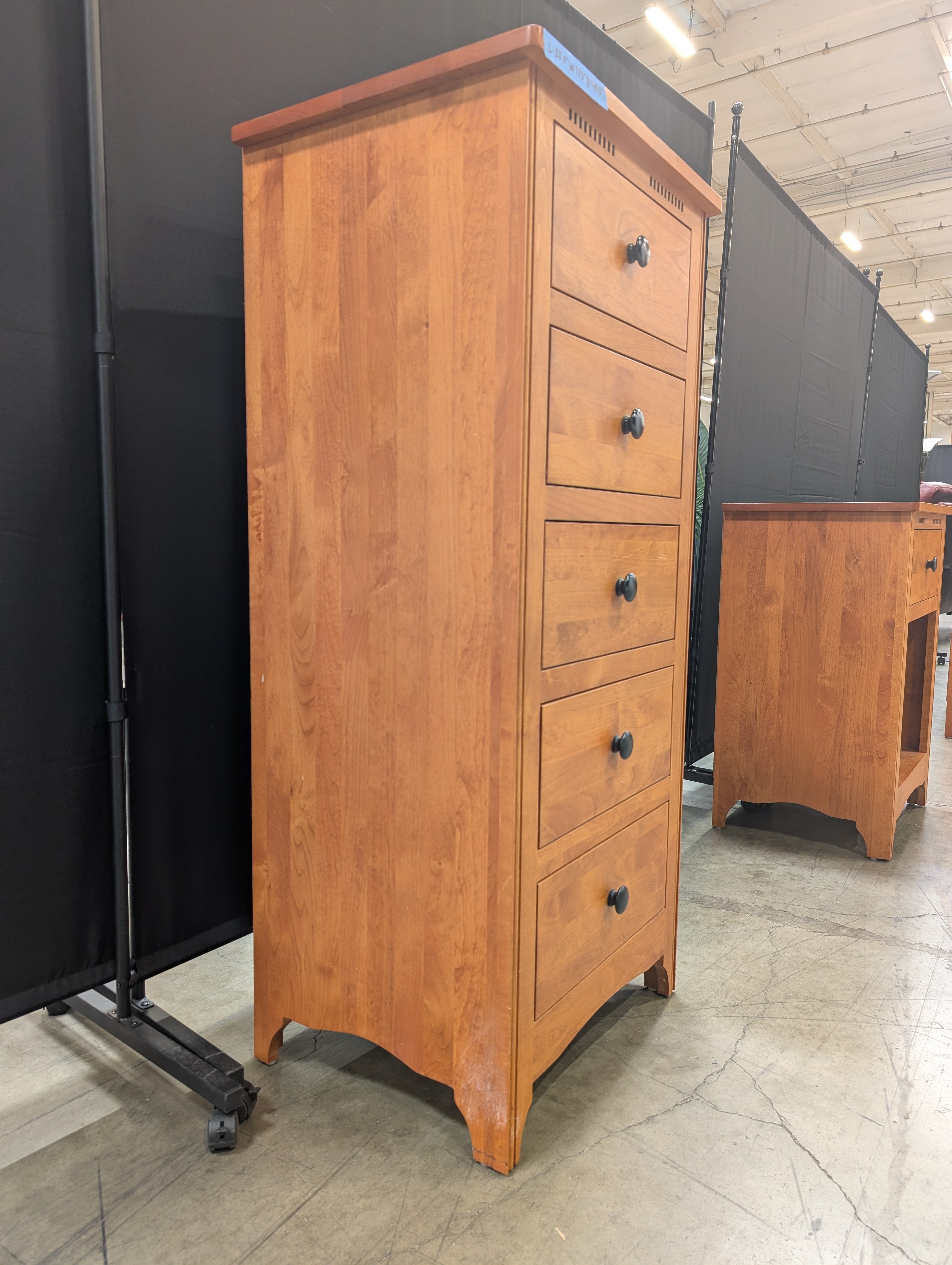Five-Drawer Wood Dresser with Black Knobs