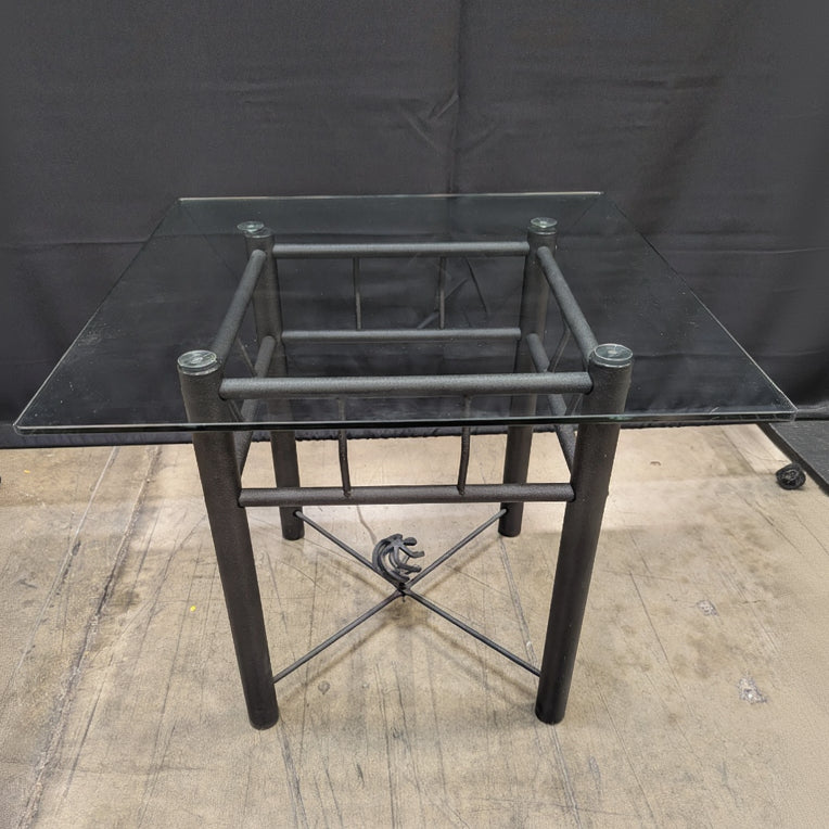 Modern Square Glass Top Side Table with Metal Frame