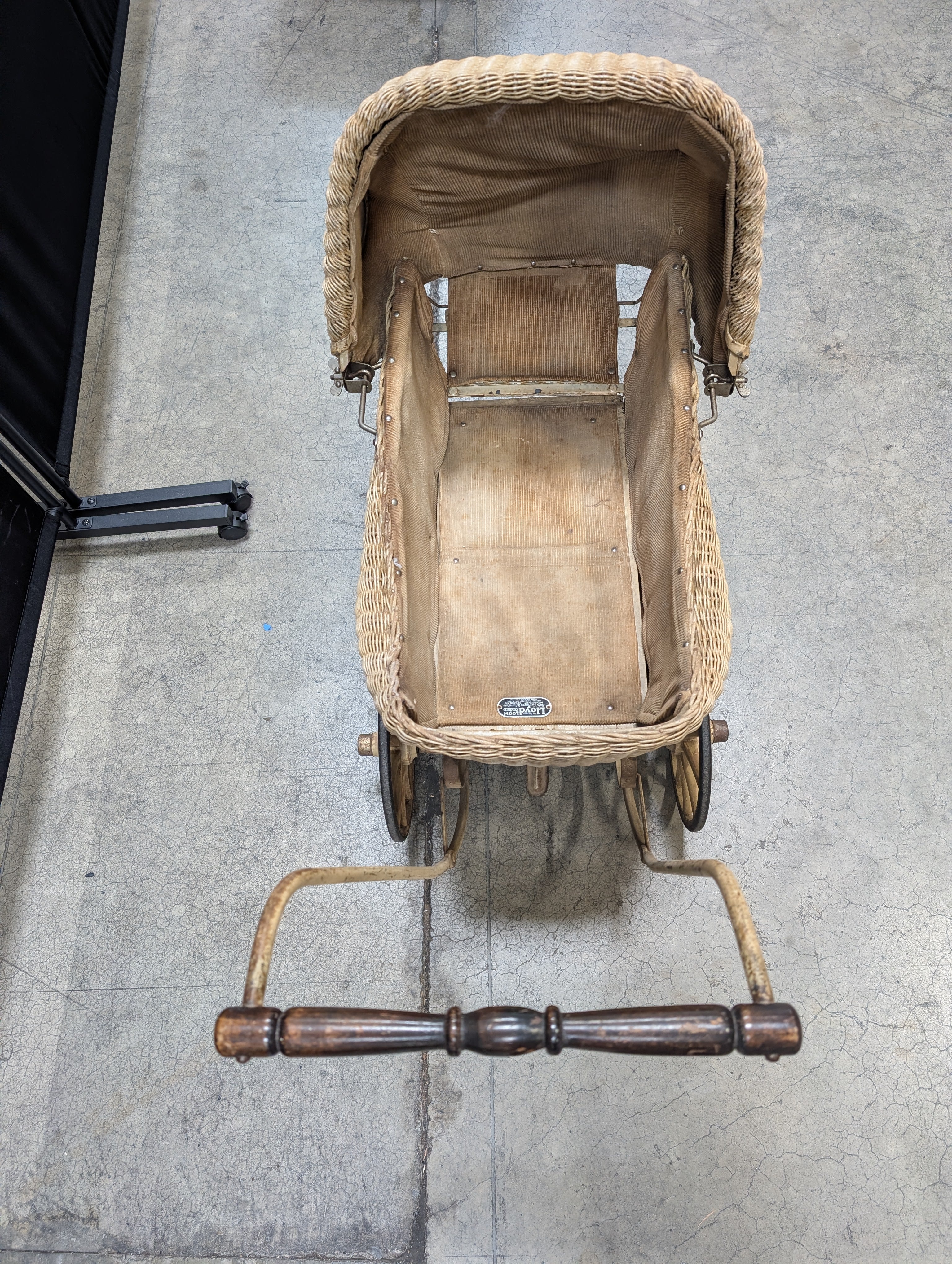 Vintage Lloyd Loom Baby Carriage with  Glass Porthole Window