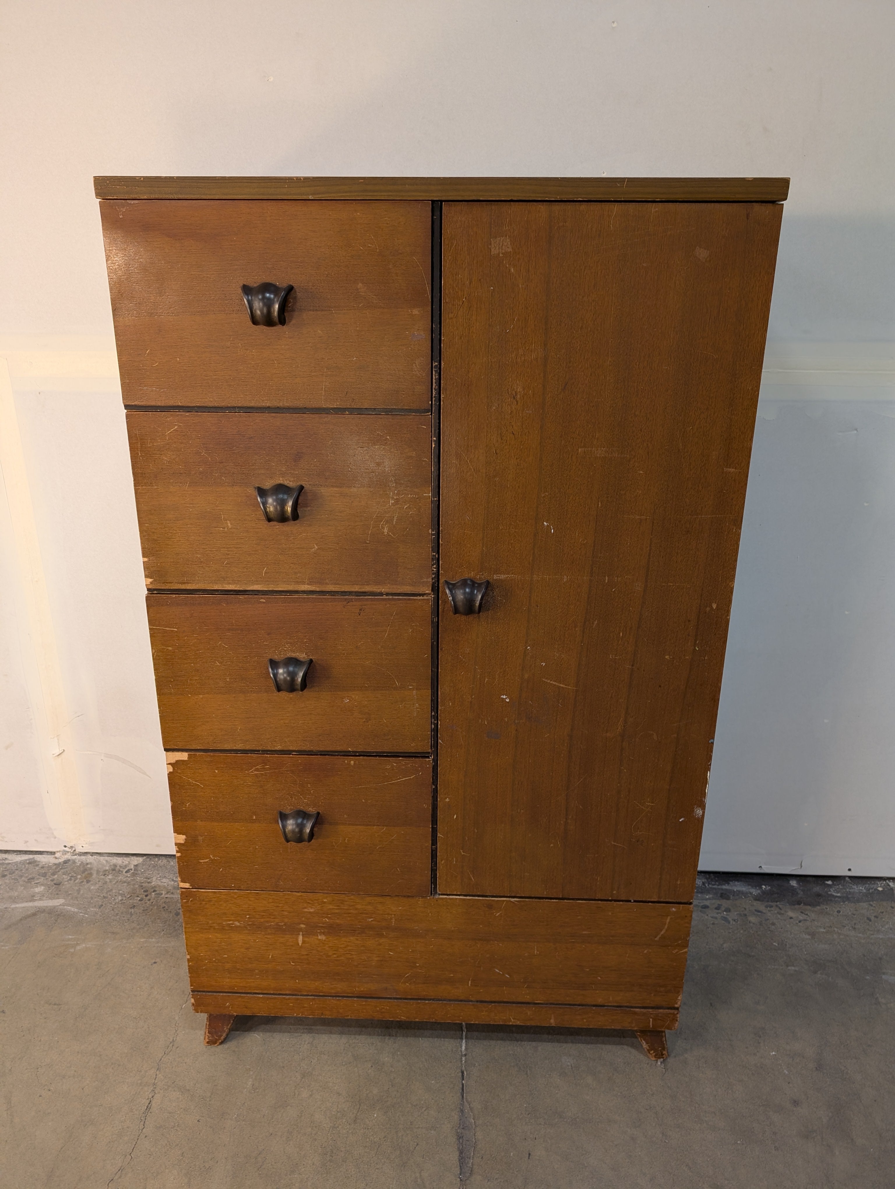 Vintage Wooden Storage Cabinet with Drawers and Door