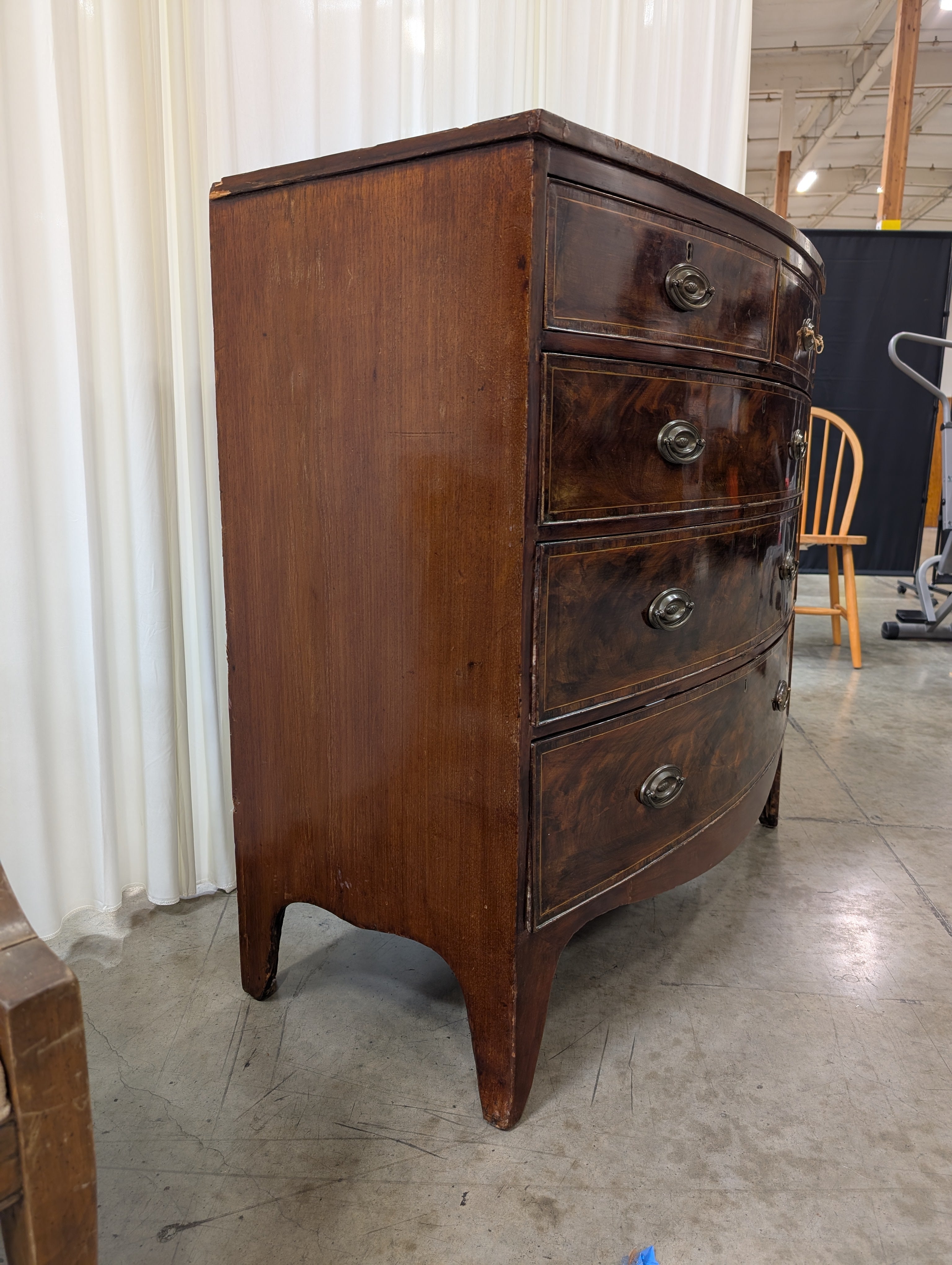 Vintage Bow Front Wood Chest of Drawers
