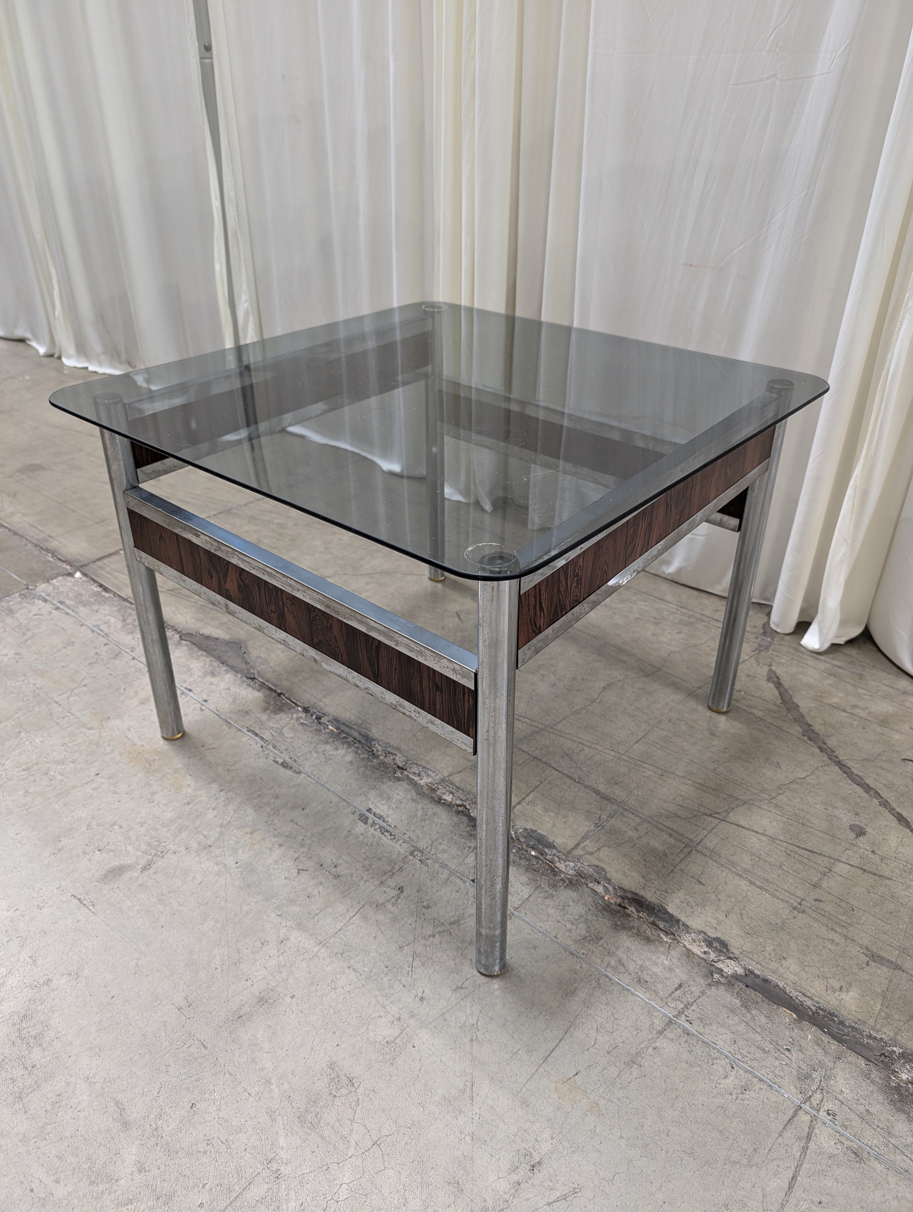 Clear Glass and Metal Two-Tier End Table