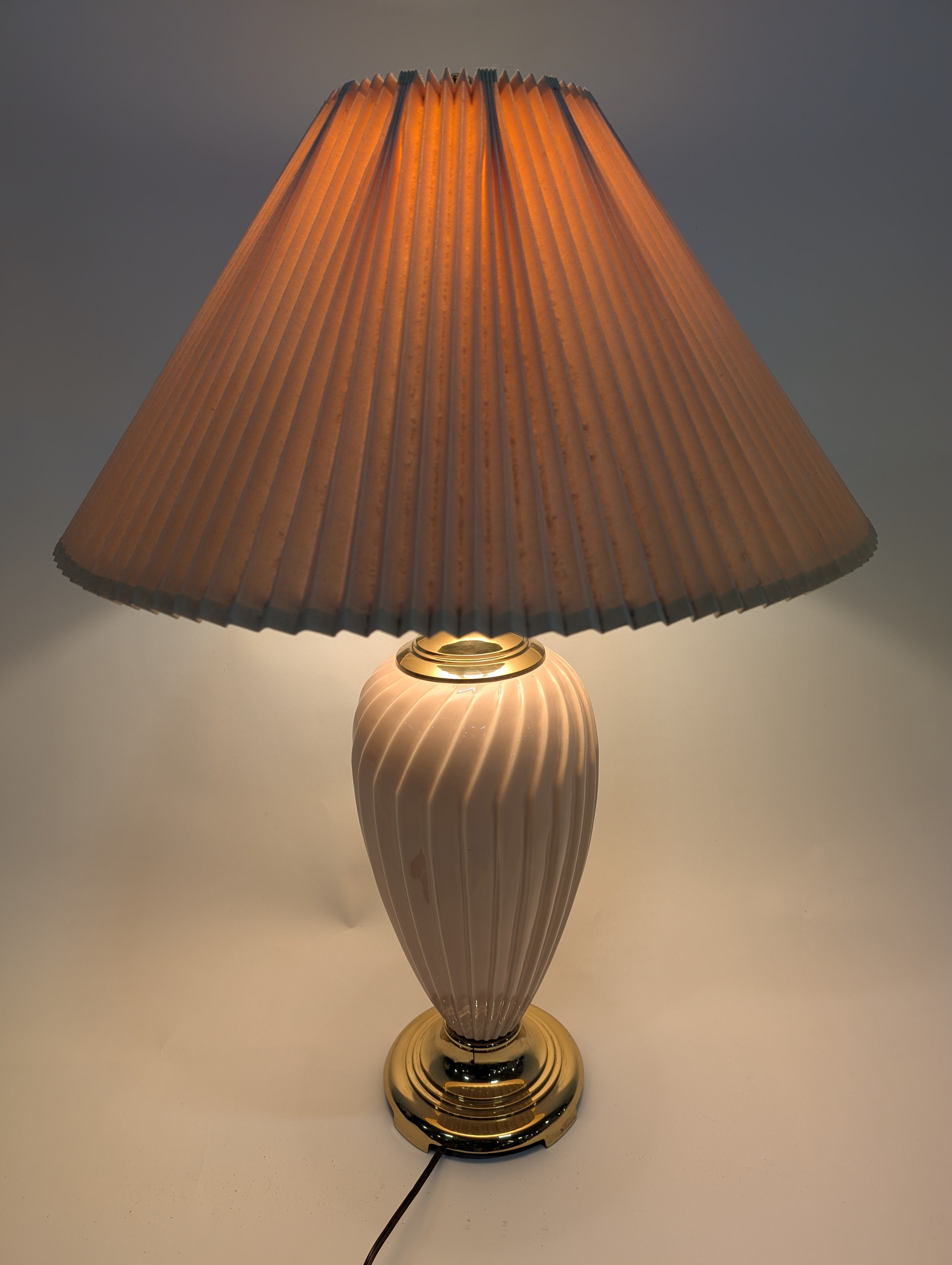 Vintage Style Pleated Shade Table Lamp with Pink Ceramic Glass Base