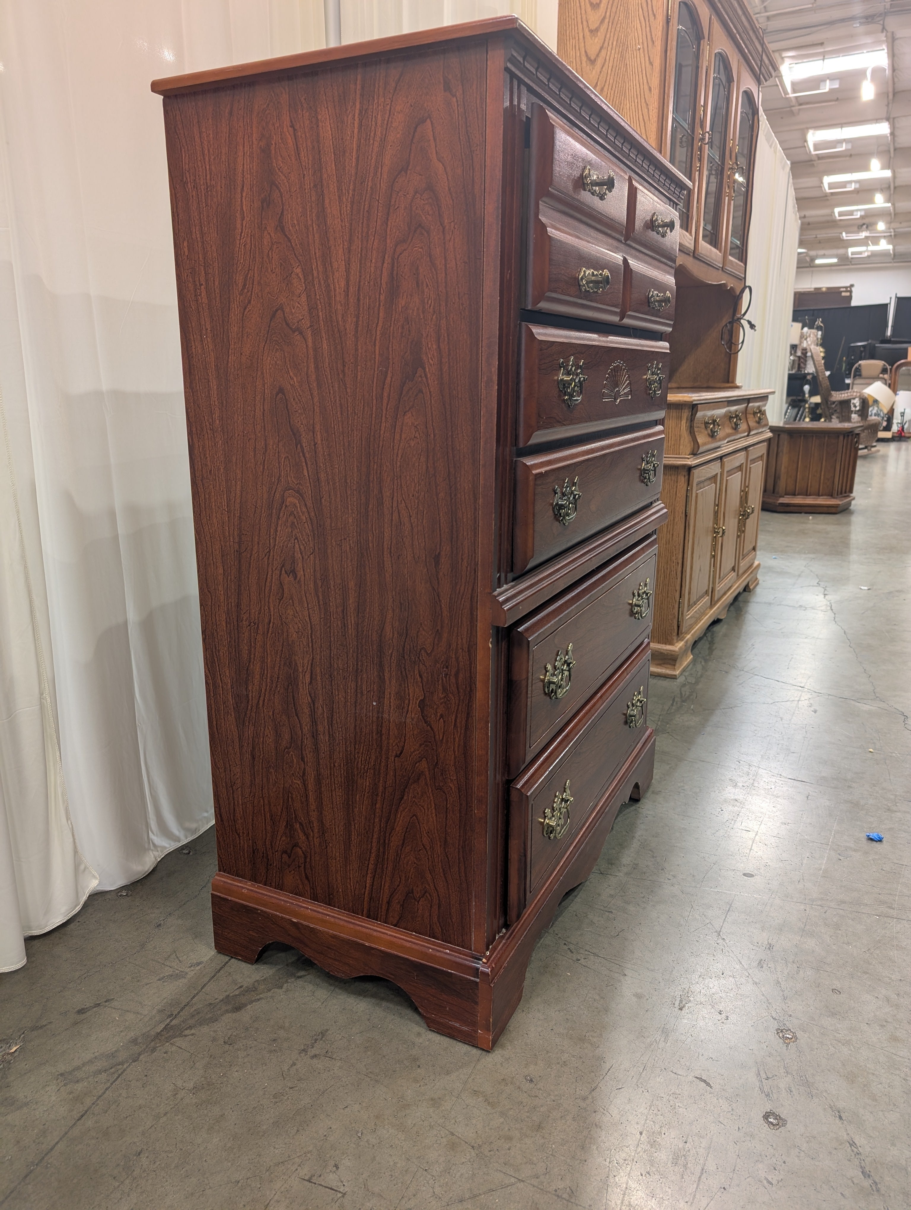 Traditional Cherry Wood Dresser with Brass Pulls