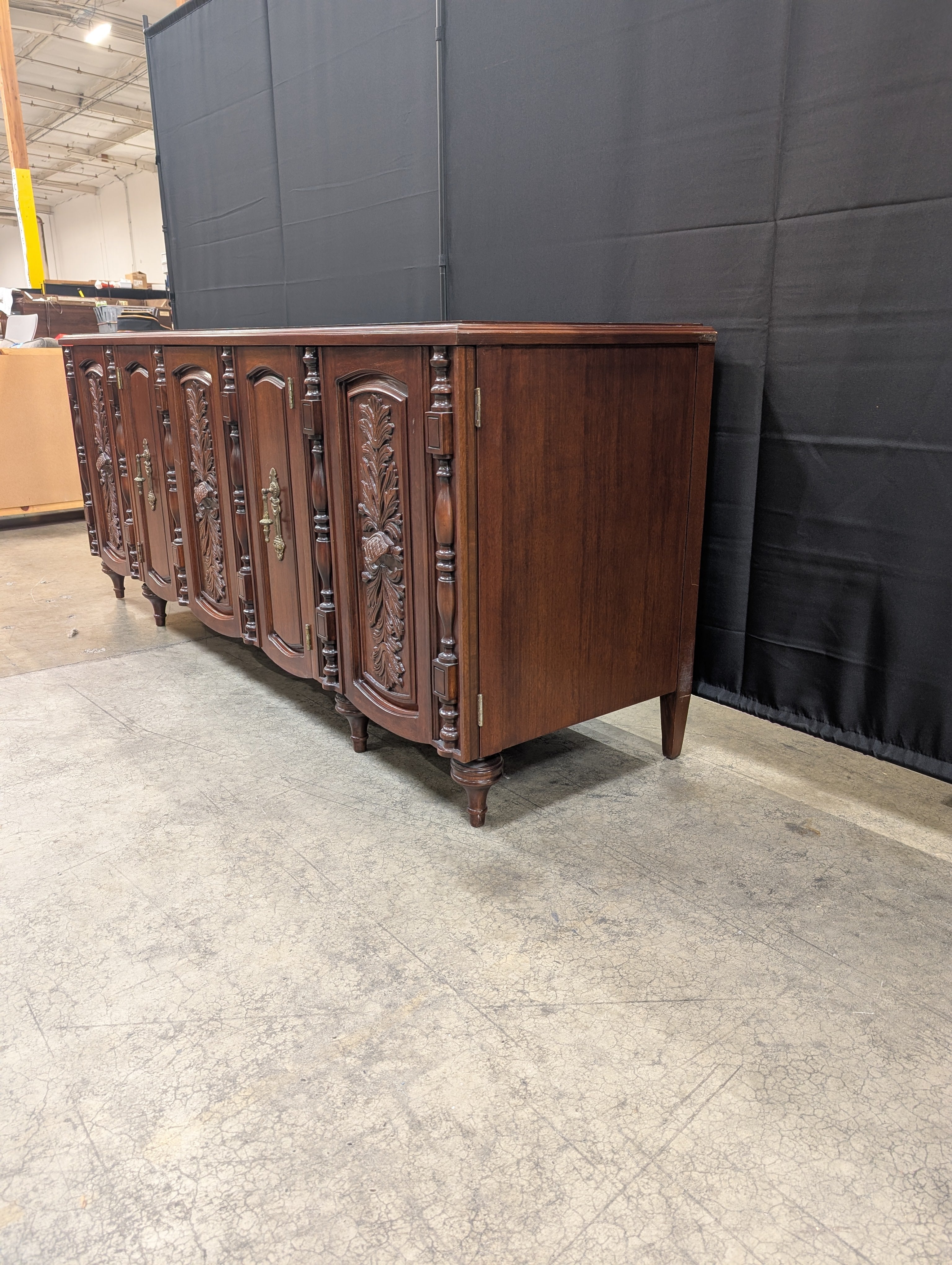 Freed Waren inc. Dark Wood Credenza with Carved Fronts
