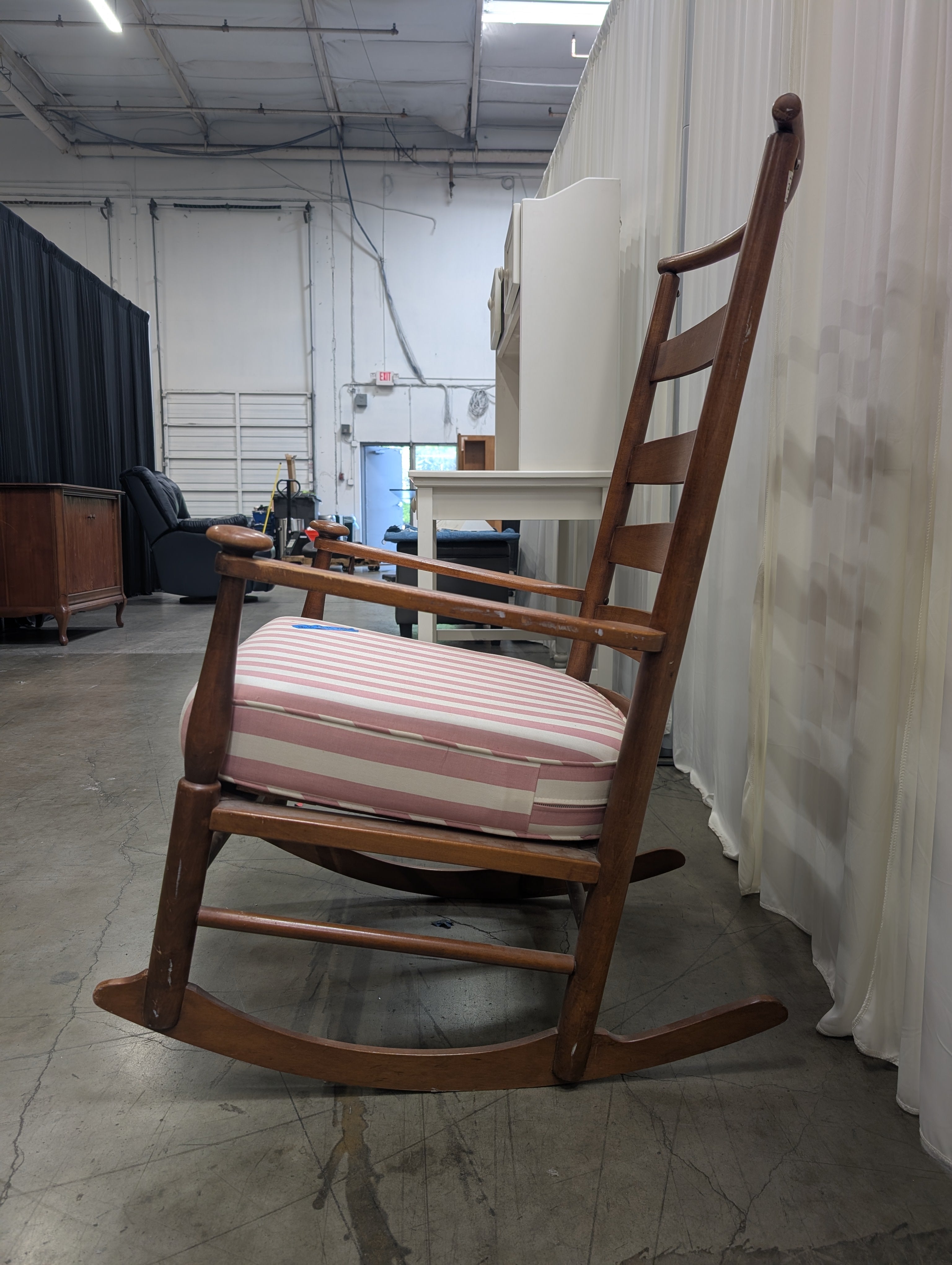 Ladderback Wood Rocking Chair with Striped Cushion