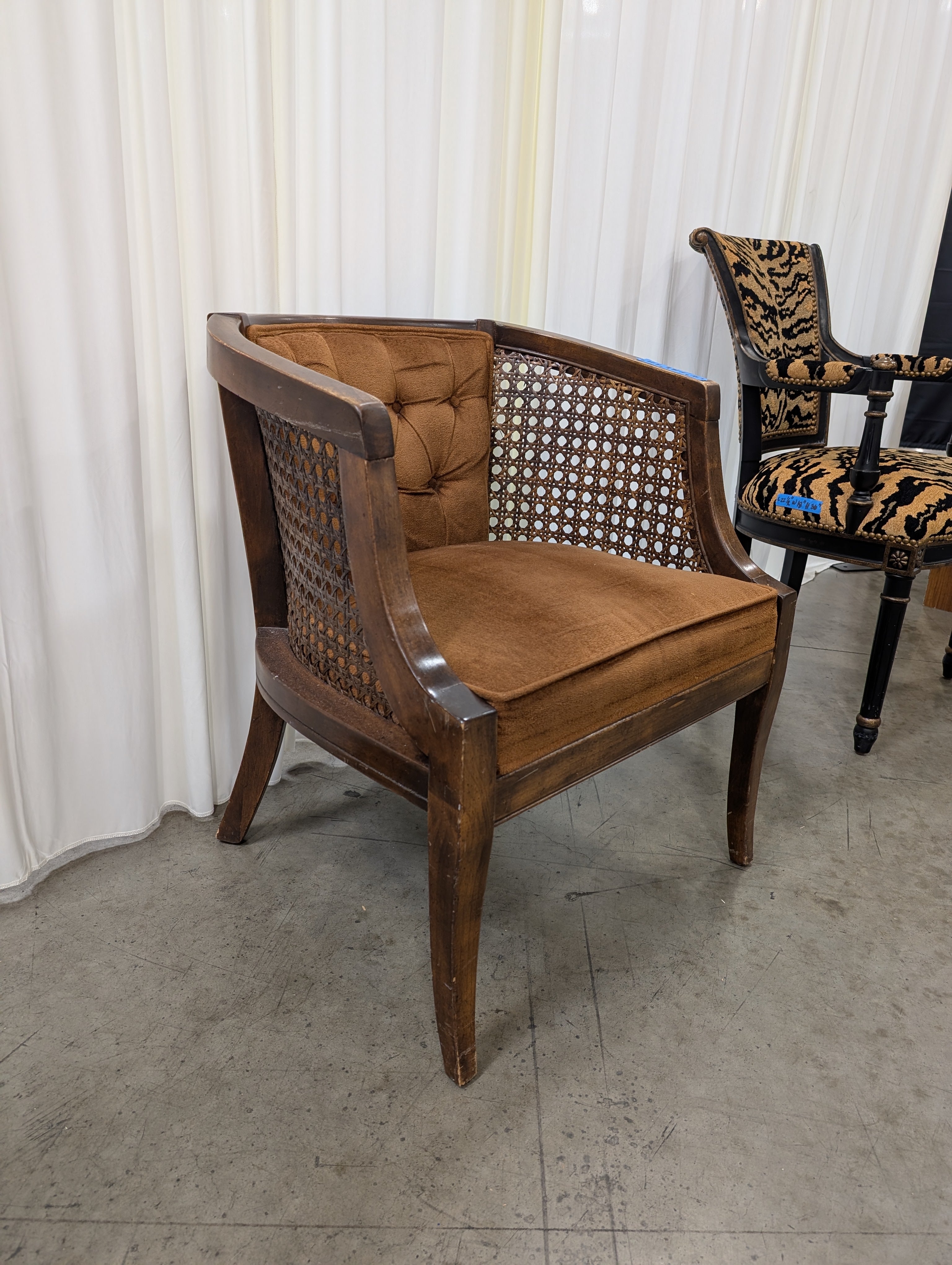 Vintage Cane Back Tufted Accent Chair