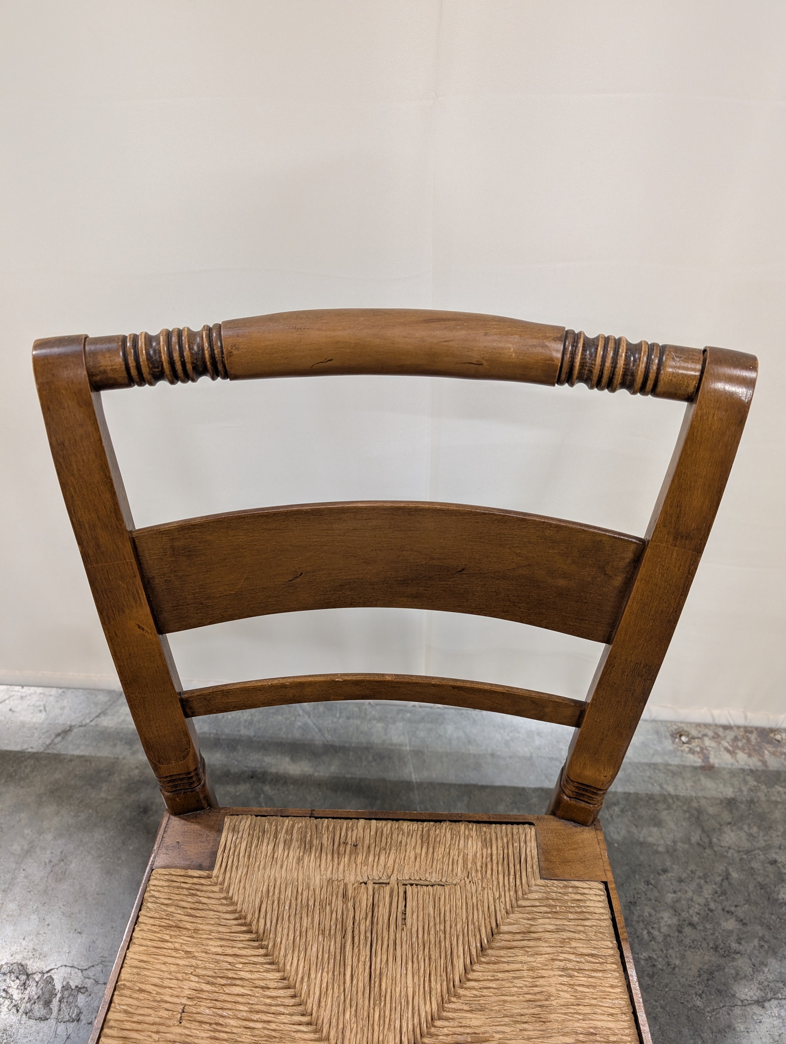 Vintage Wooden Spindle Back Chair with Woven Rush Seat